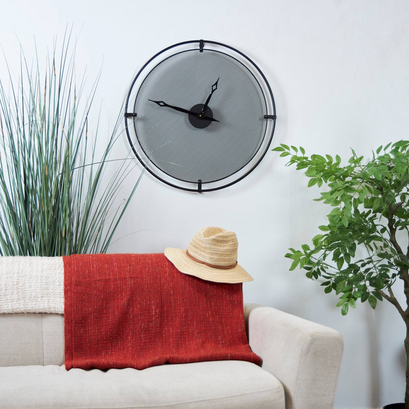 Industrial Black Metal &#x26; Gray Mesh Wall Clock