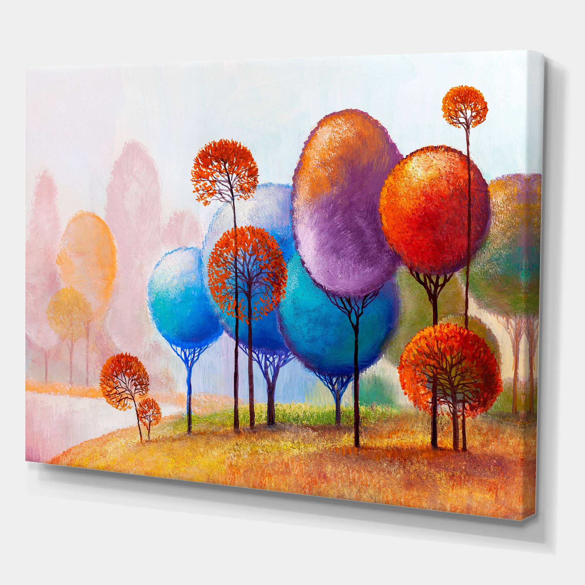 Designart - Colourful Trees Impression III - Traditional Canvas Wall Art Print