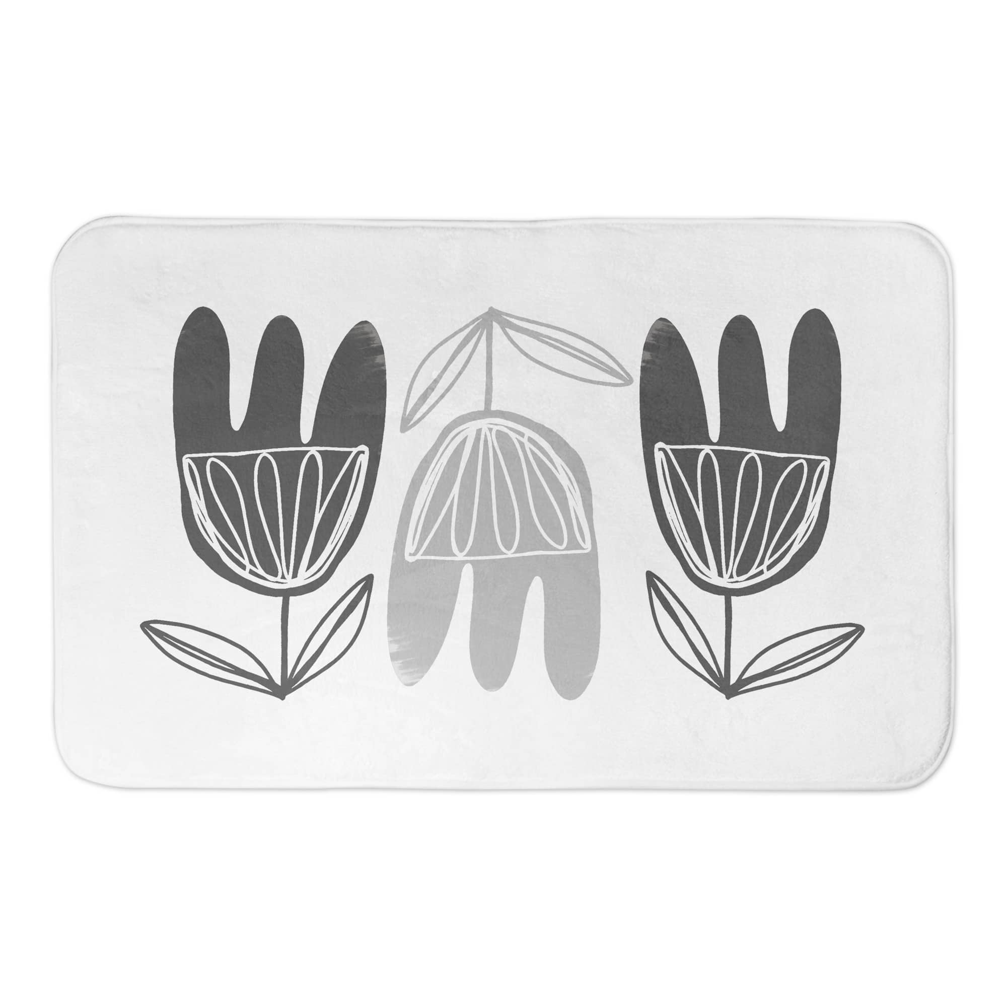 Mid Mod Gray Florals 34" x 21" Bath Mat