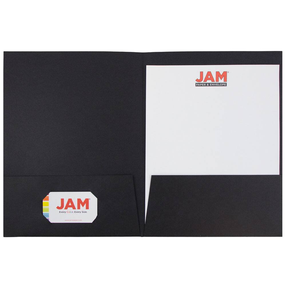 JAM Paper Black 2-Pocket Textured Linen Business Folders, 50ct.