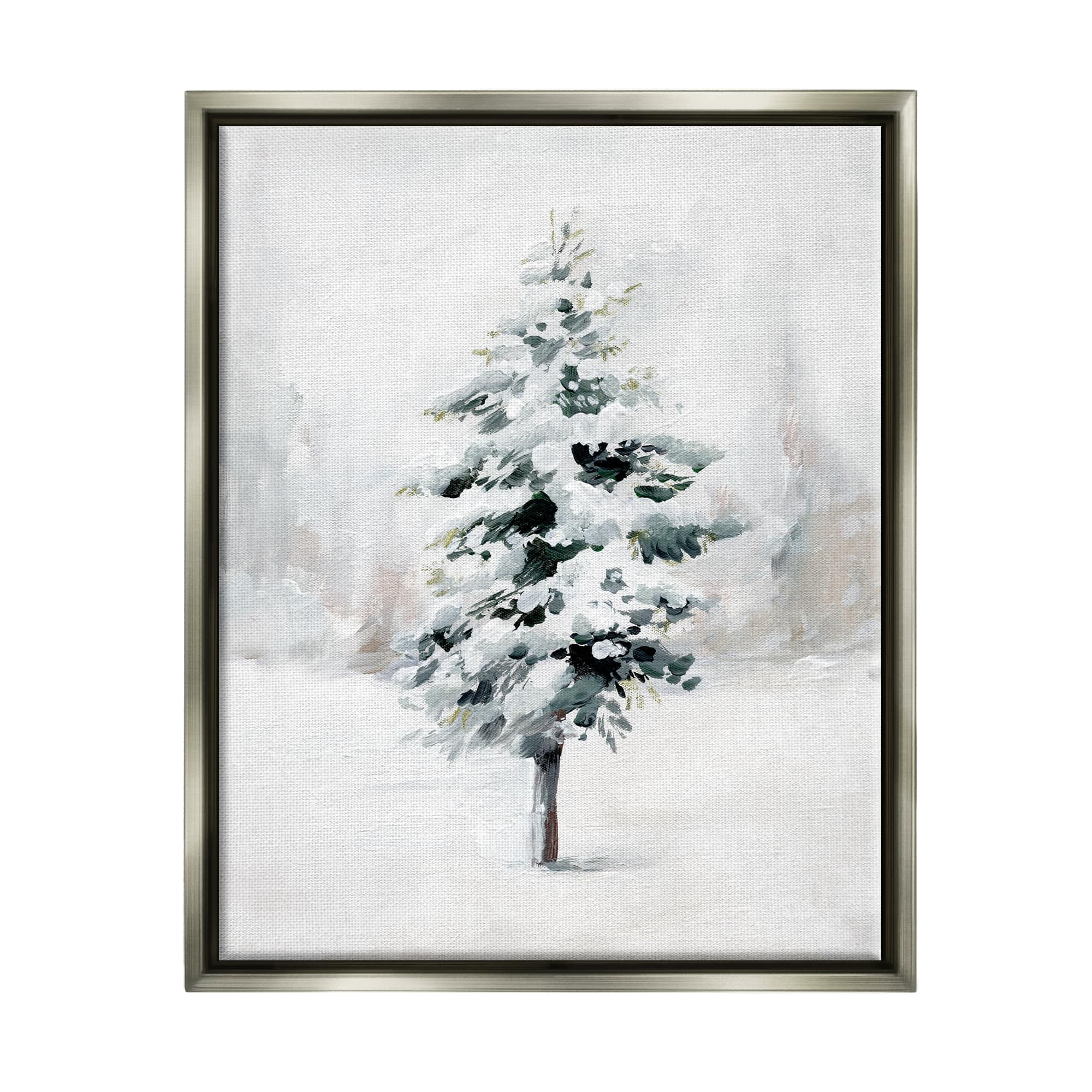 Stupell Industries Wintery Snow Tree Scene Framed Floater Canvas Wall Art