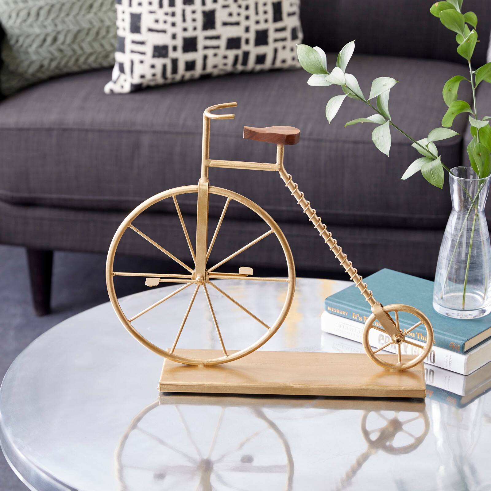 17&#x22; Gold Metal Traditional Bicycle Sculpture