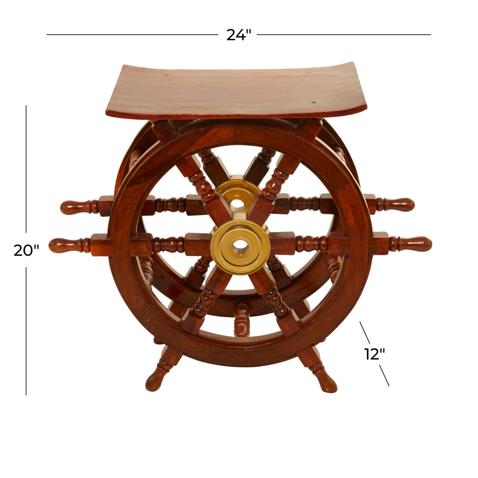 20&#x22; Brown Brass Nautical Accent Table
