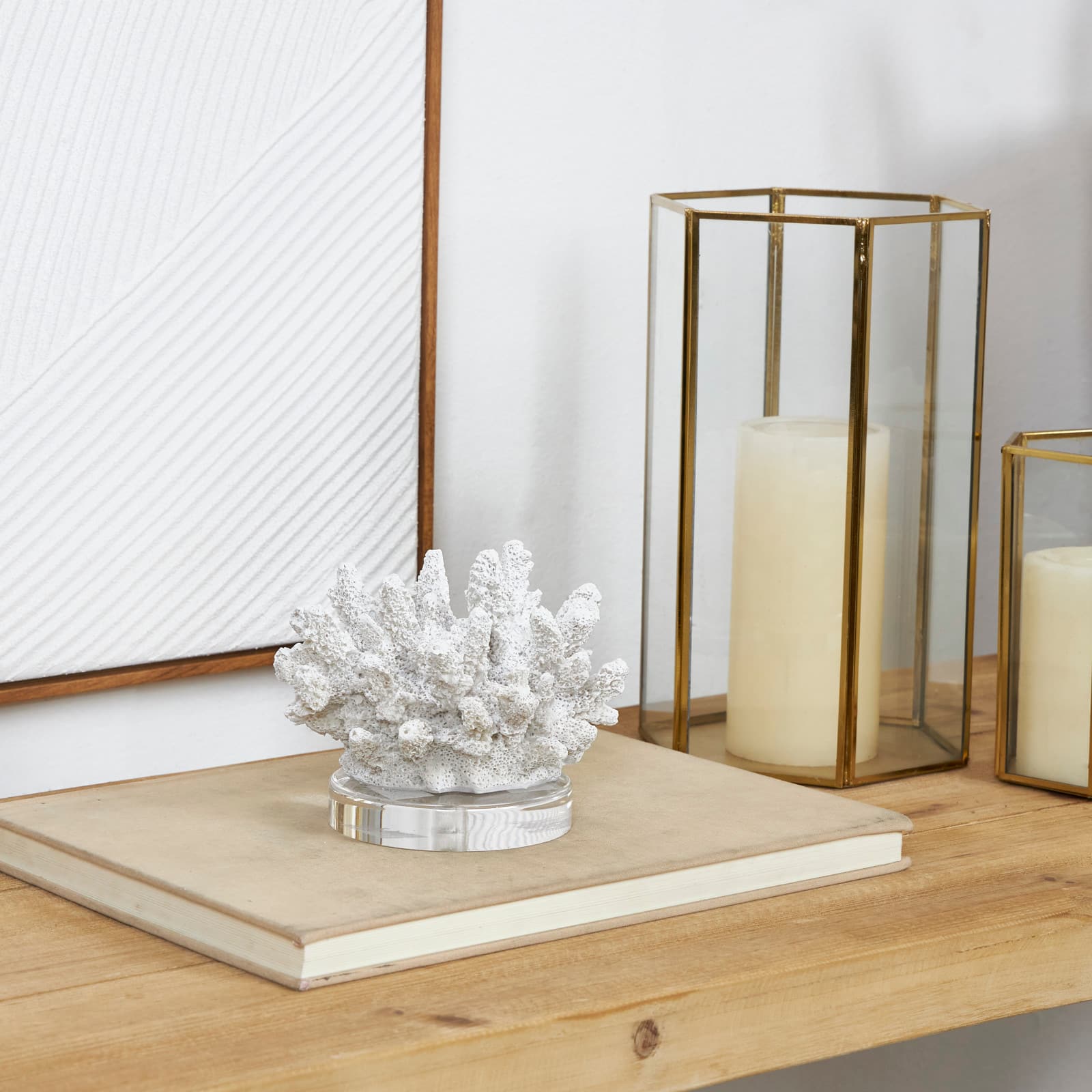 6" White Polystone Small Textured Coral Sculpture with Clear Acrylic Base