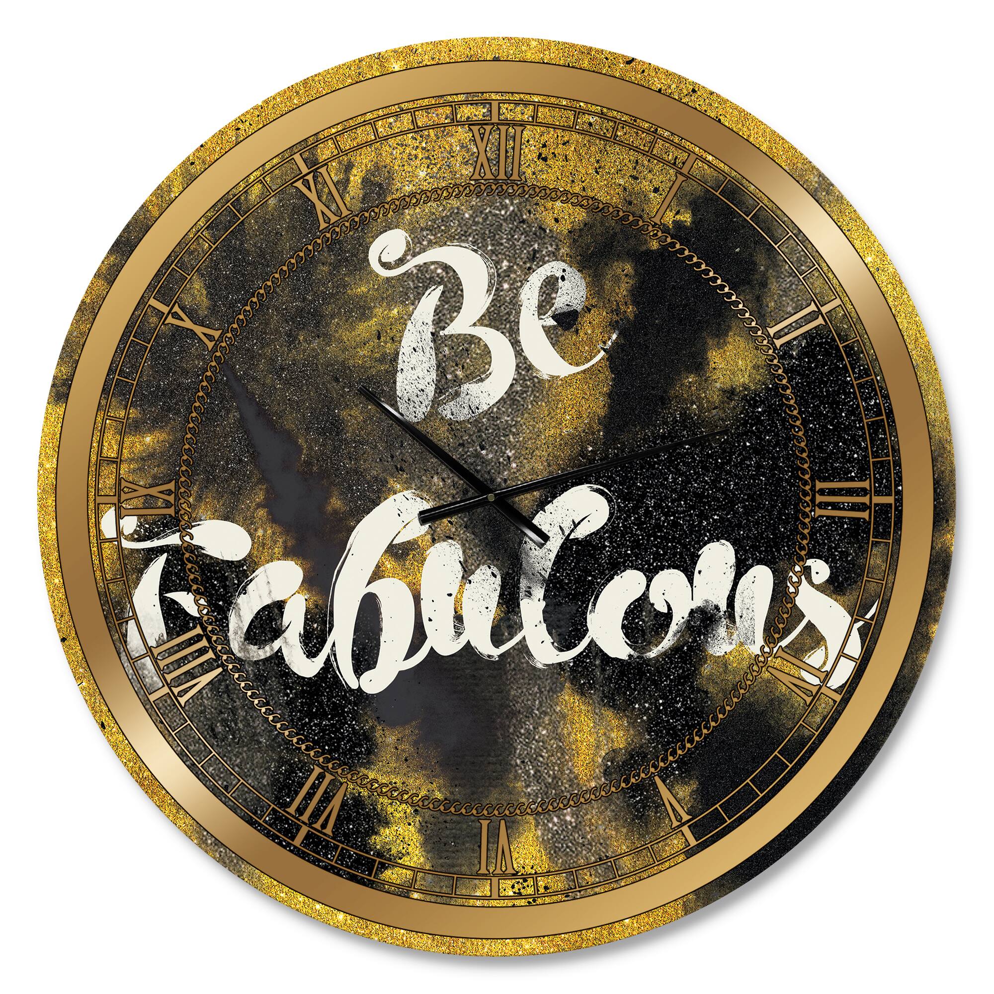 Designart &#x27;Be Fabulous Quote Black On Gold Glam Wall Clock