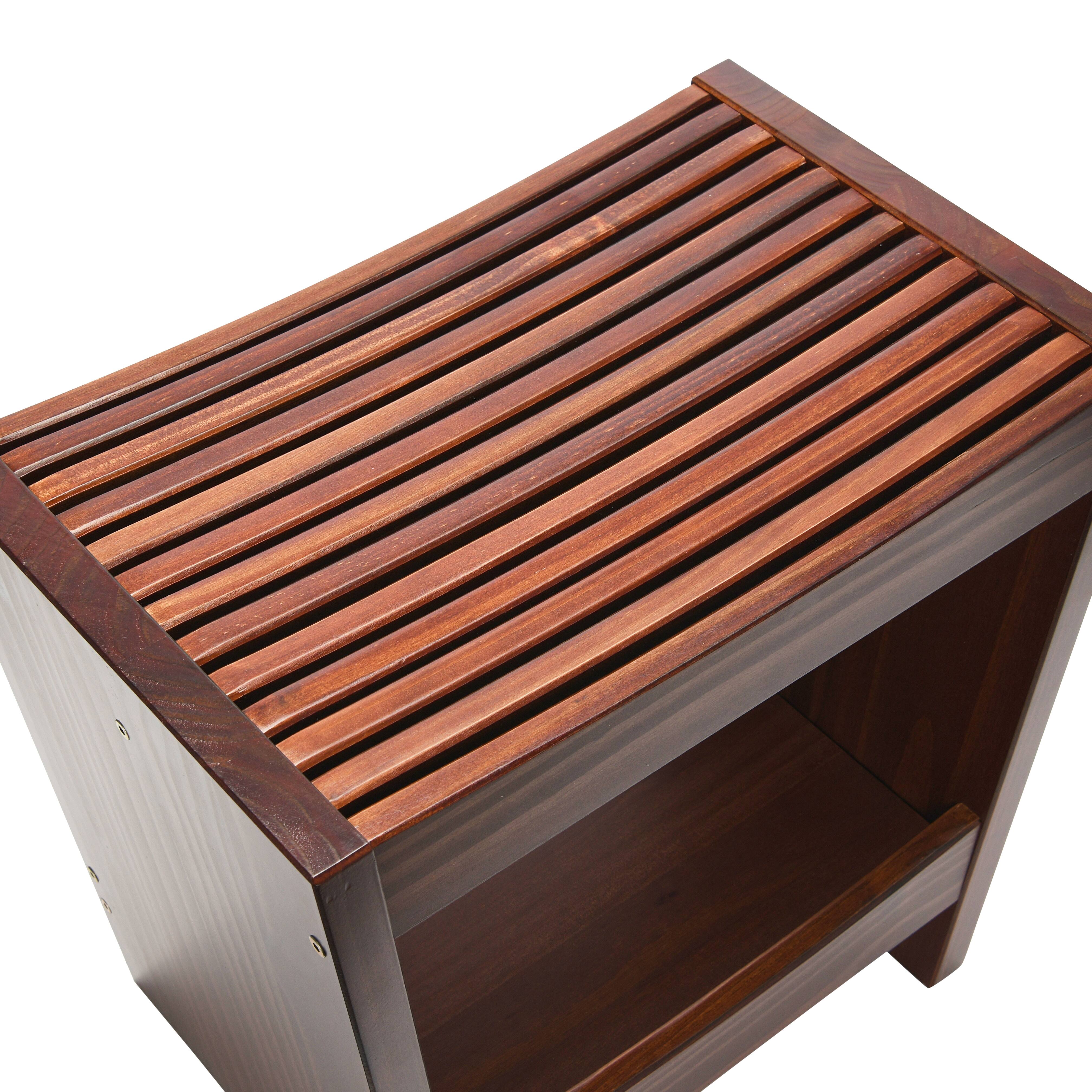 Hello Honey® 18" Modern Slatted Solid Wood Stool With Storage Shelf