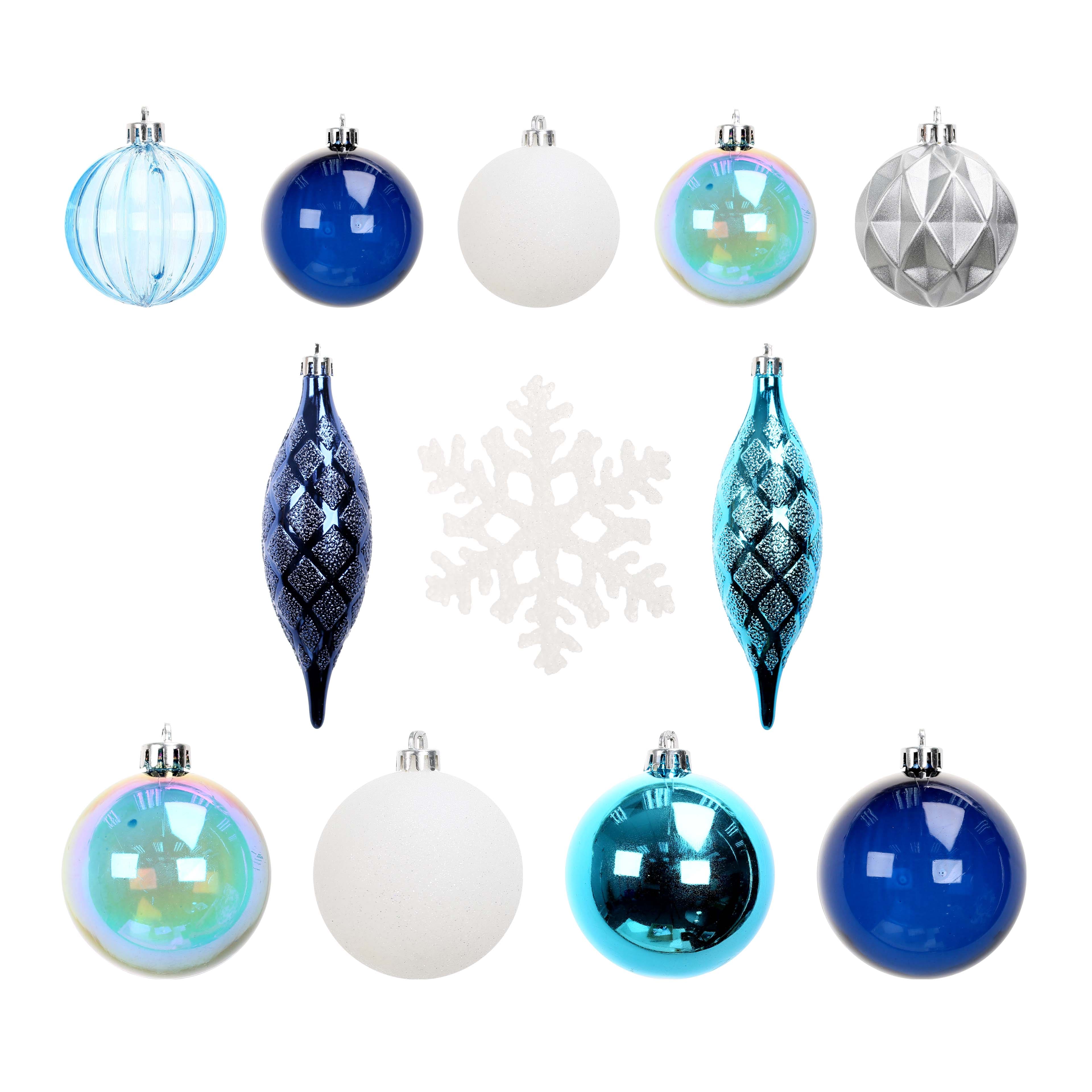 Assorted 40 Pack Silver &#x26; White Mixed Shatterproof Ornaments by Ashland&#xAE;