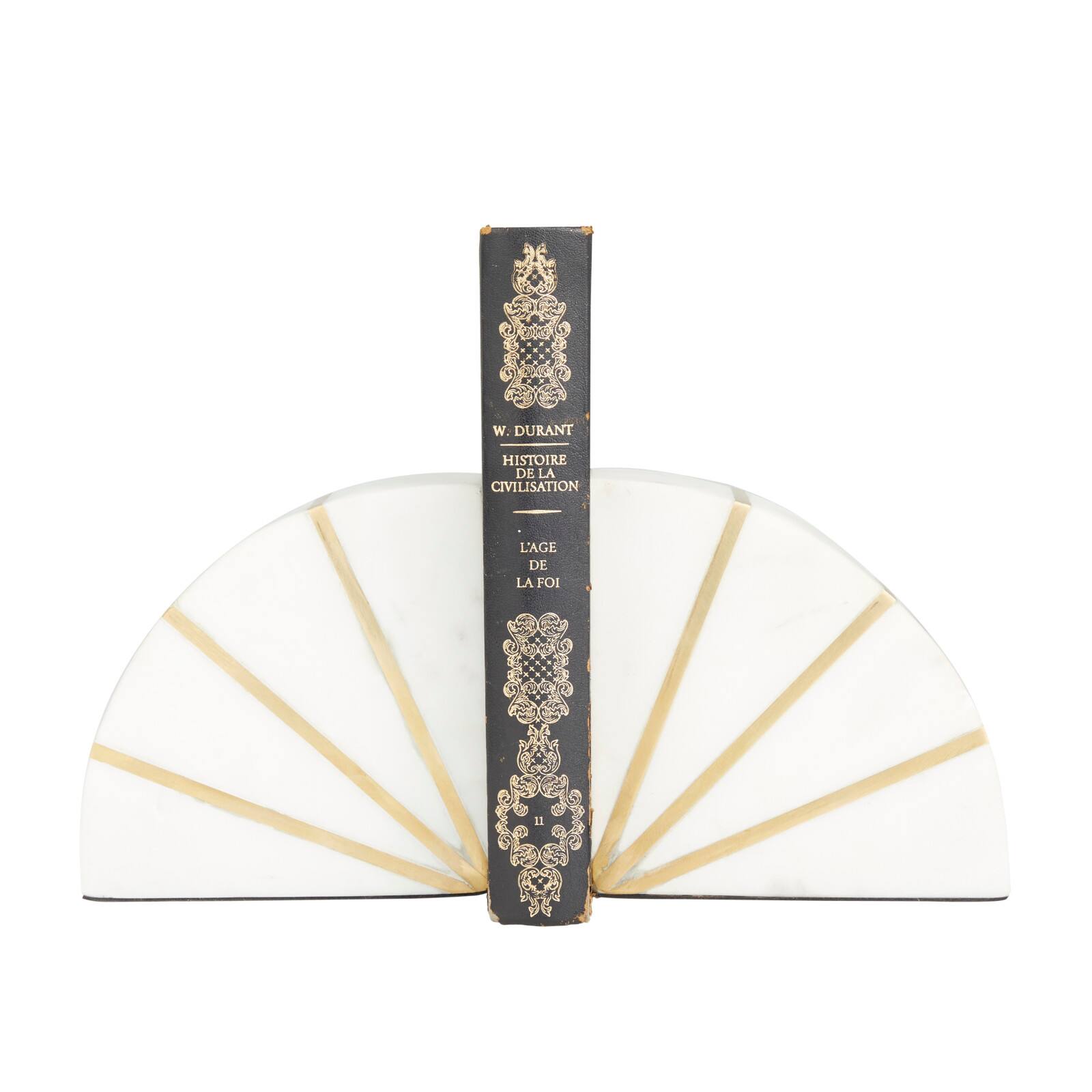 CosmoLiving by Cosmopolitan White Marble Glam Bookends, 5&#x22; x 5&#x22; x 2&#x22;