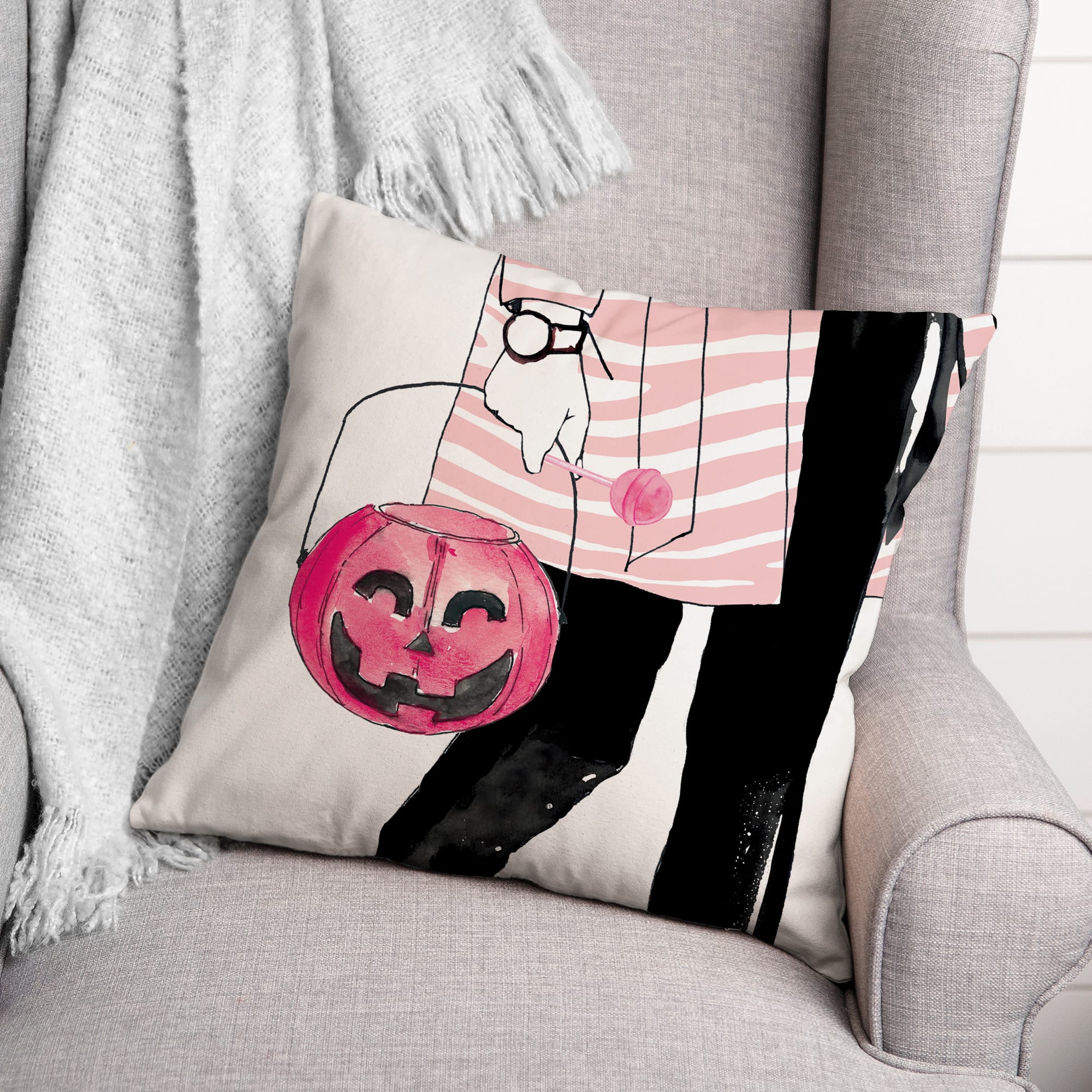 Pink Trick Or Treater Throw Pillow