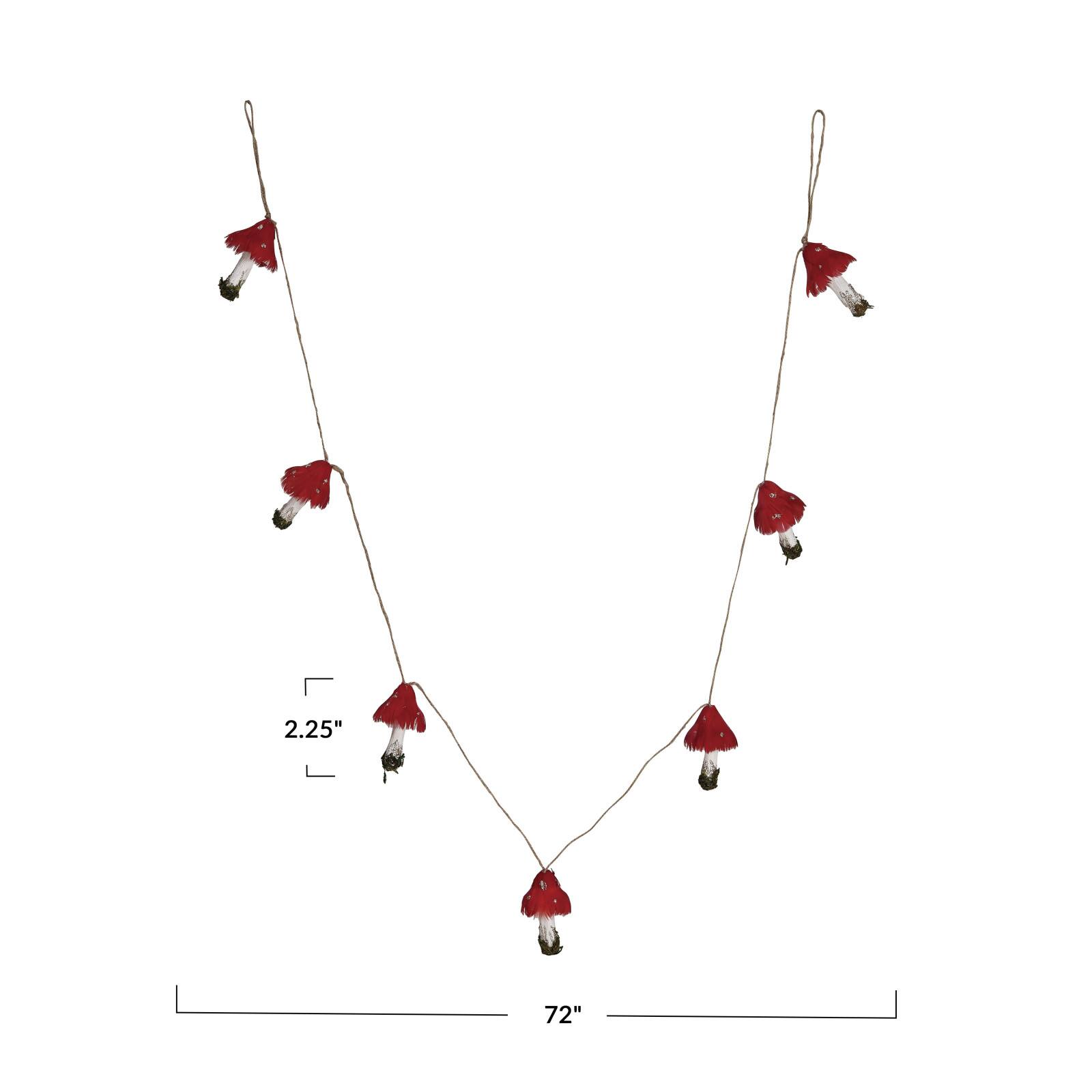 Hello Honey 6ft. Pink, White & Green Feather & Foam Mushroom Garland with Gold Glitter & Faux Moss