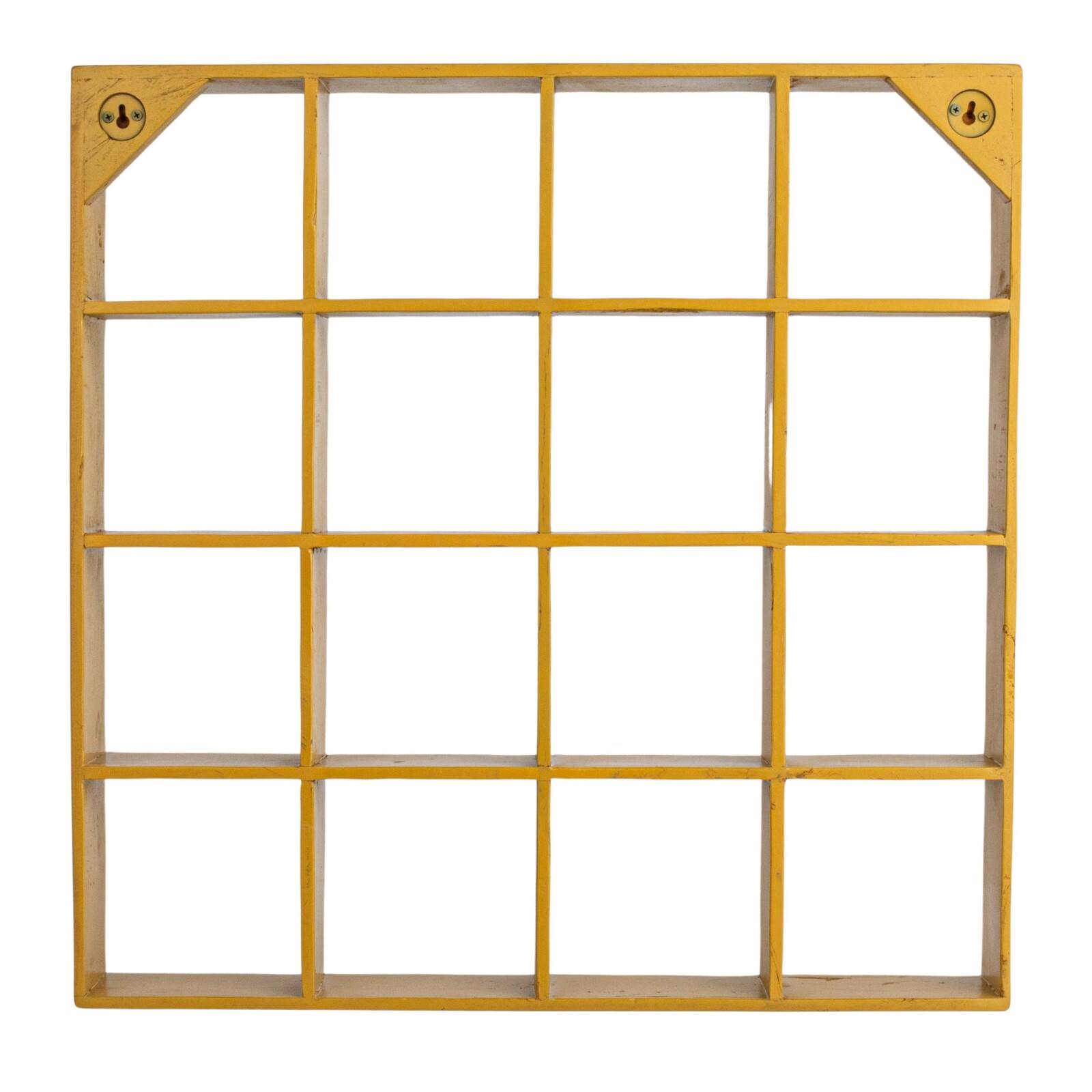 Hello Honey 27.5" Mustard Square Reclaimed Wood & Metal Wall Shelf