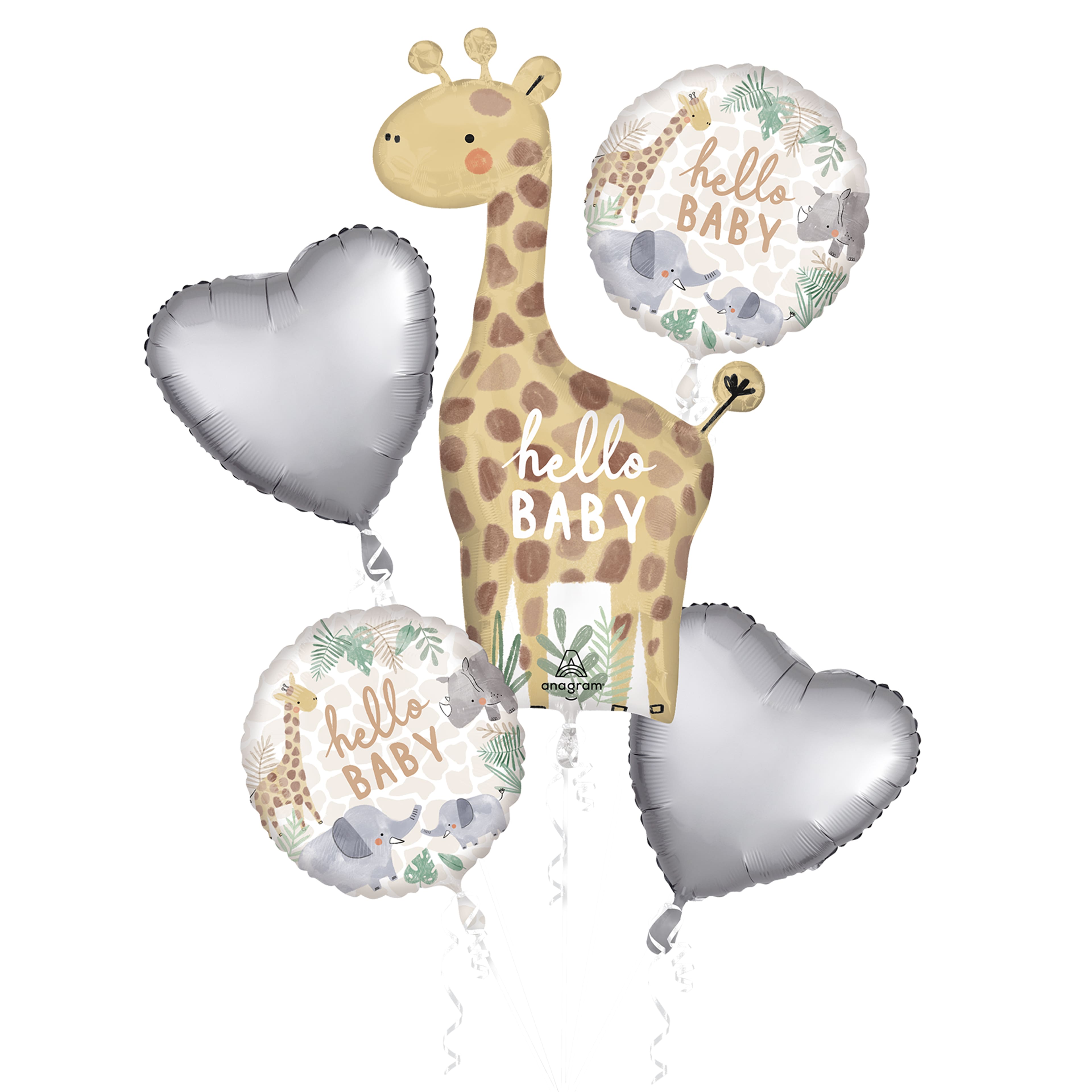 Soft Jungle Baby 5-Piece Foil Balloon Bouquet