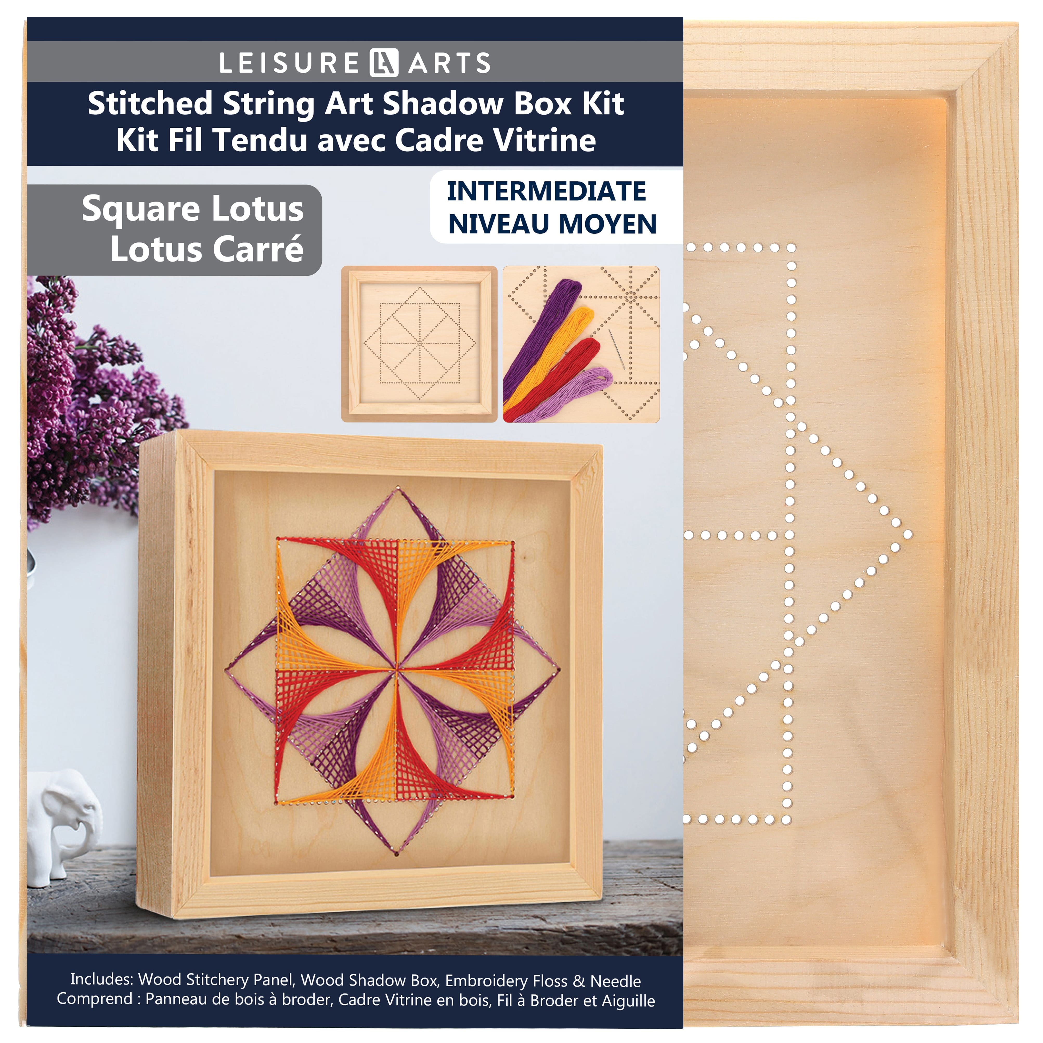 Leisure Arts&#xAE; Square Lotus Stitched String Art Shadow Box Kit