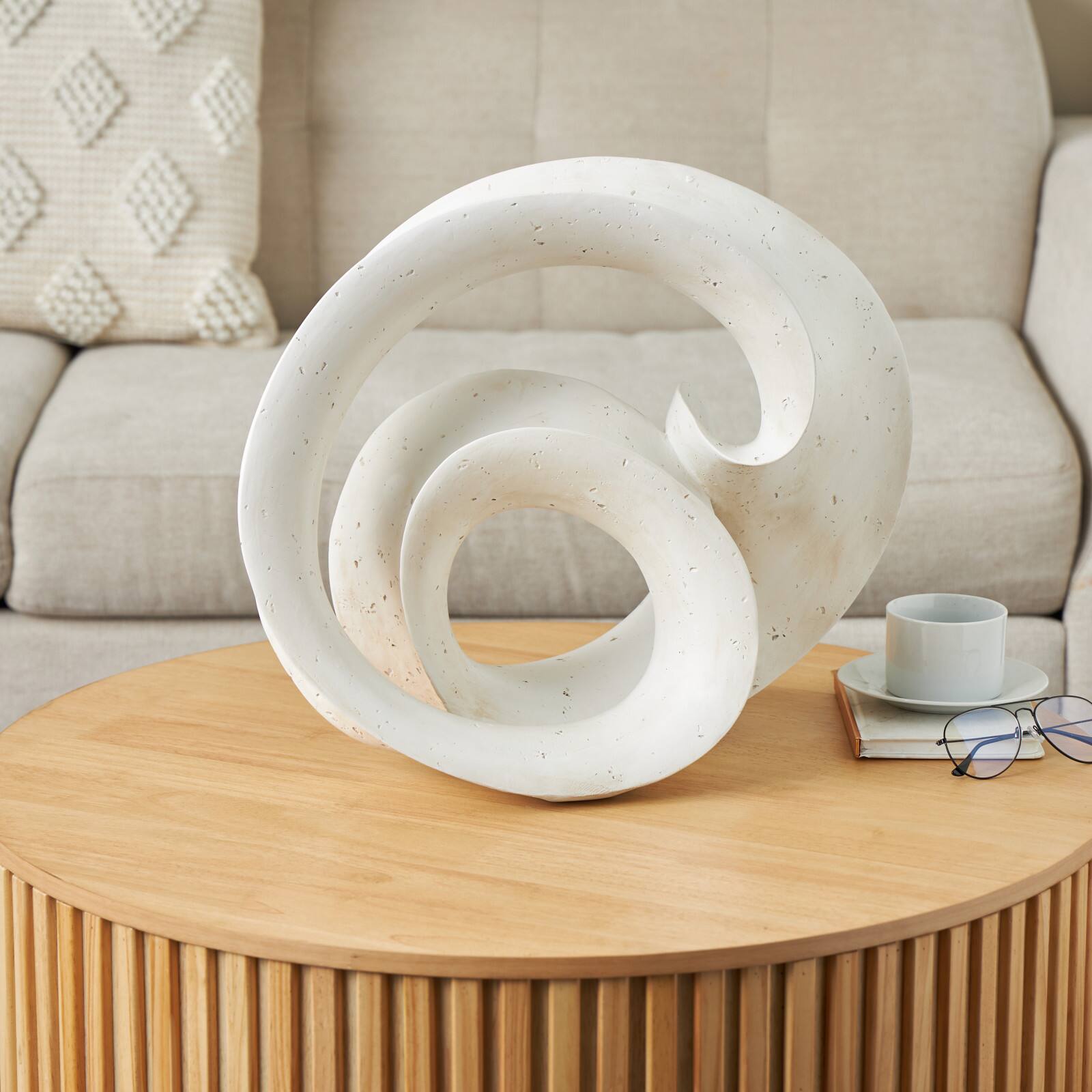 19.75" White Abstract Wavy Shaped Decorative Sculpture with Cutouts & Speckled Texturing
