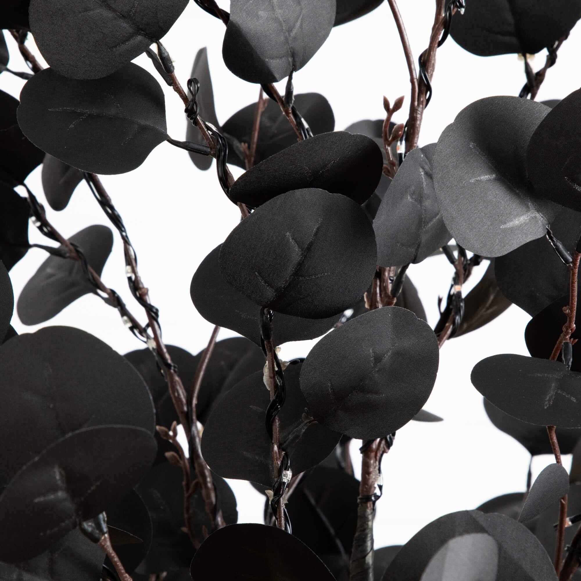6ft. Pre-Lit Artificial Halloween Black Eucalyptus Tree with 300 Orange &#x26; Purple LED Lights