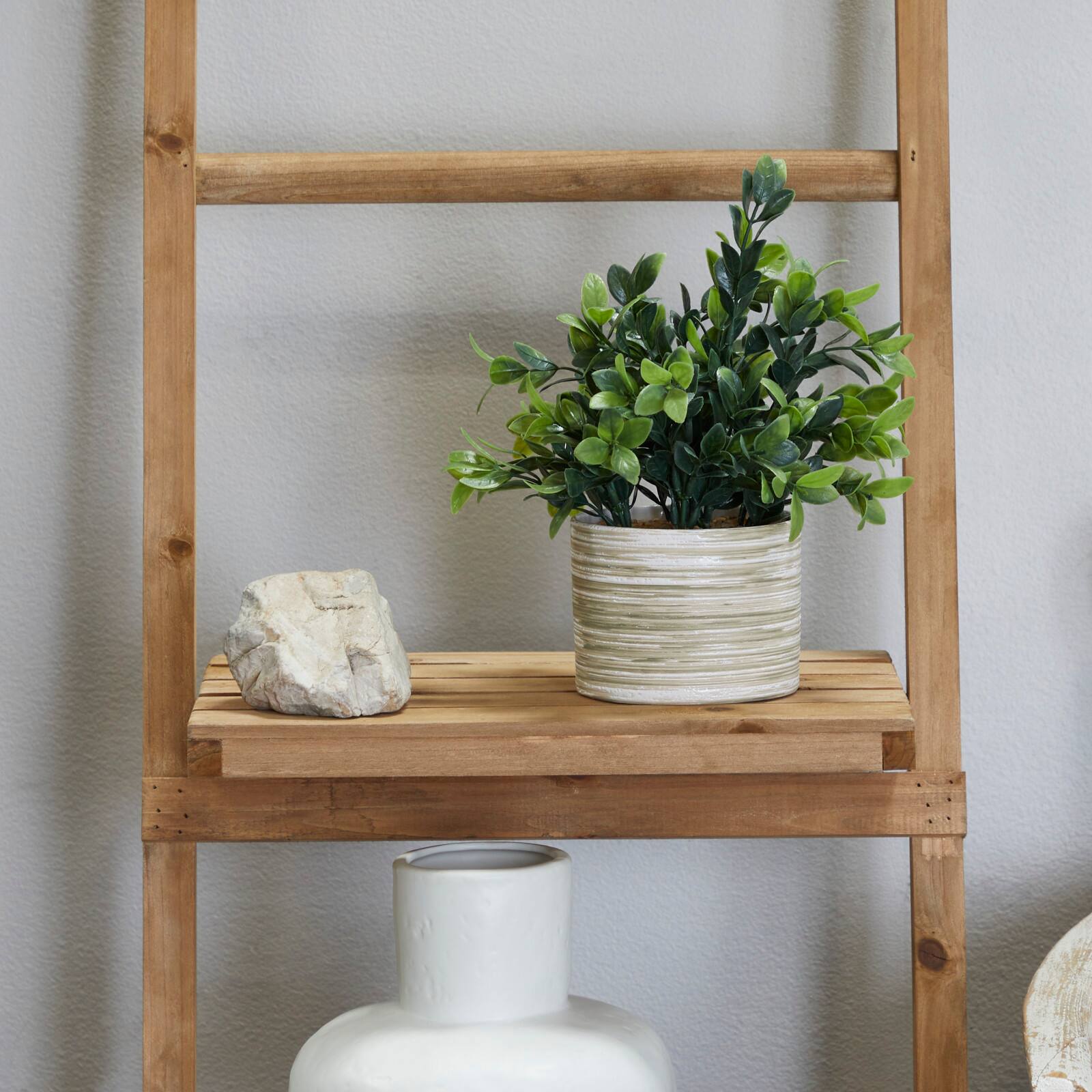 11" Green Faux Foliage Eucalyptus Artificial Plant with Patterned Porcelain Pot