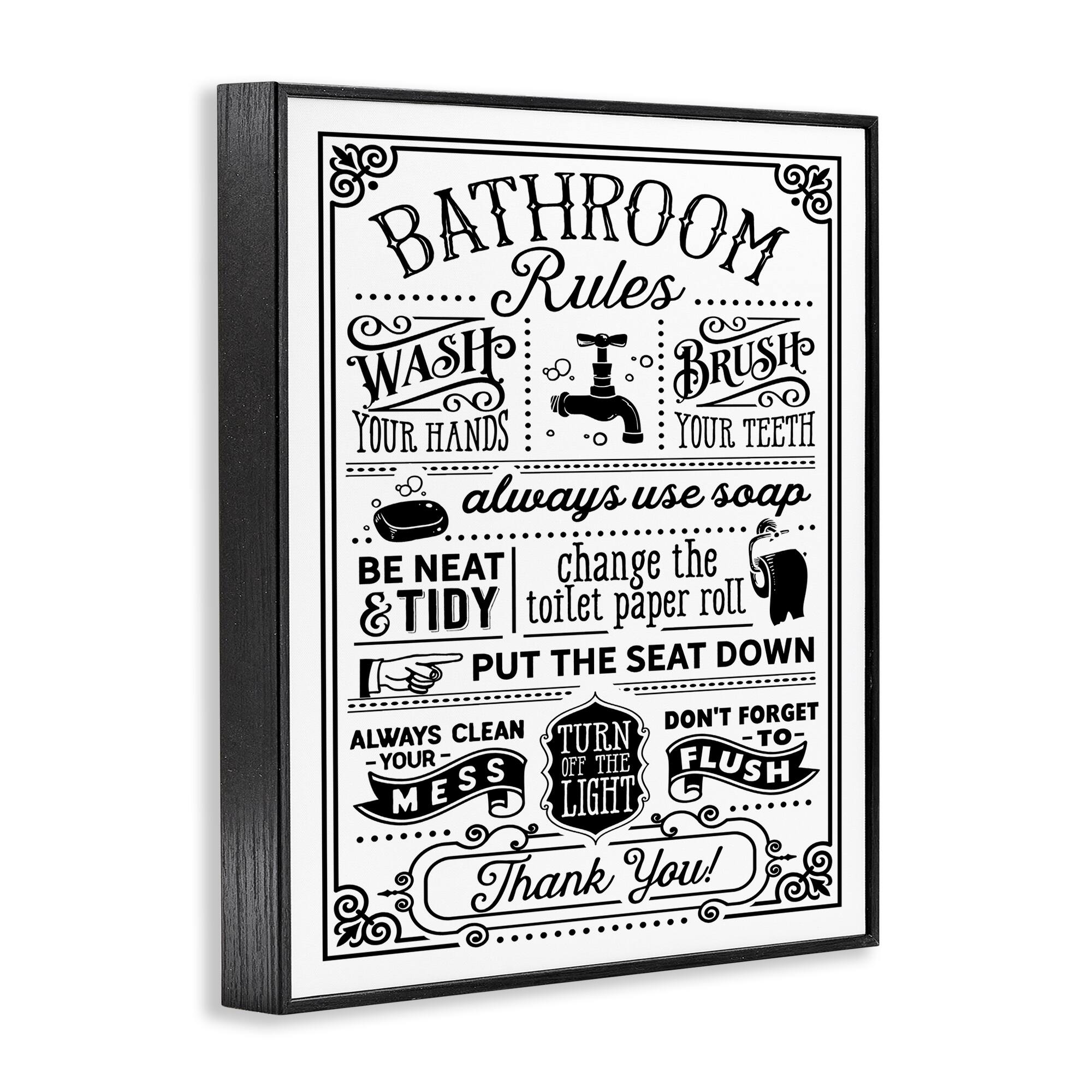 Stupell Industries Vintage Style Bathroom Rules Diagram List Border Framed Giclee Art