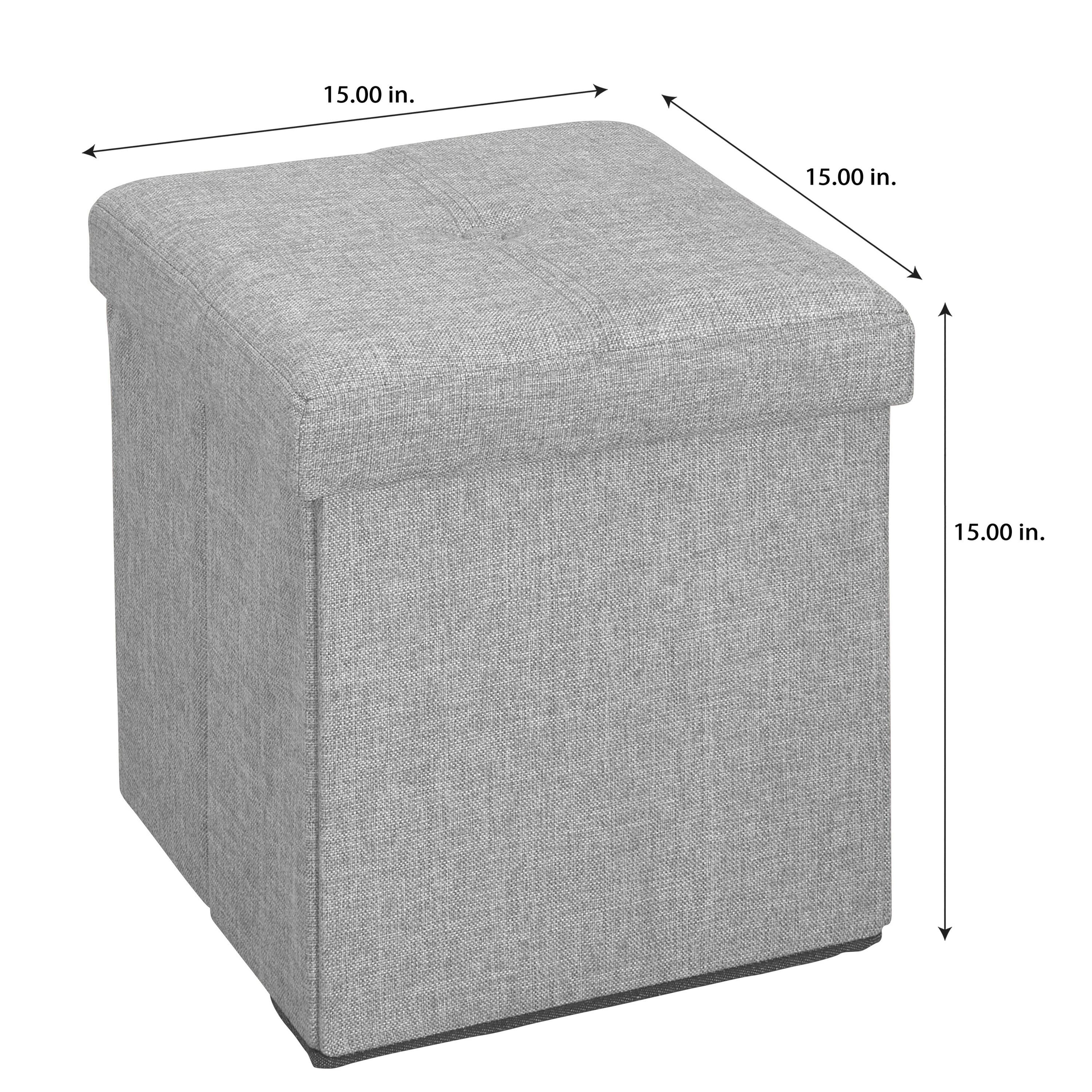 Simplify 15" Faux Linen Folding Storage Ottoman Cube