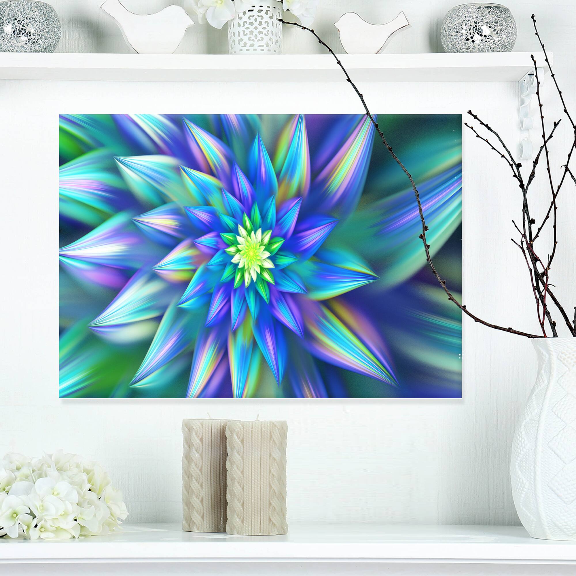 Designart - Huge Light Blue Fractal Flower - Floral Canvas Art Print