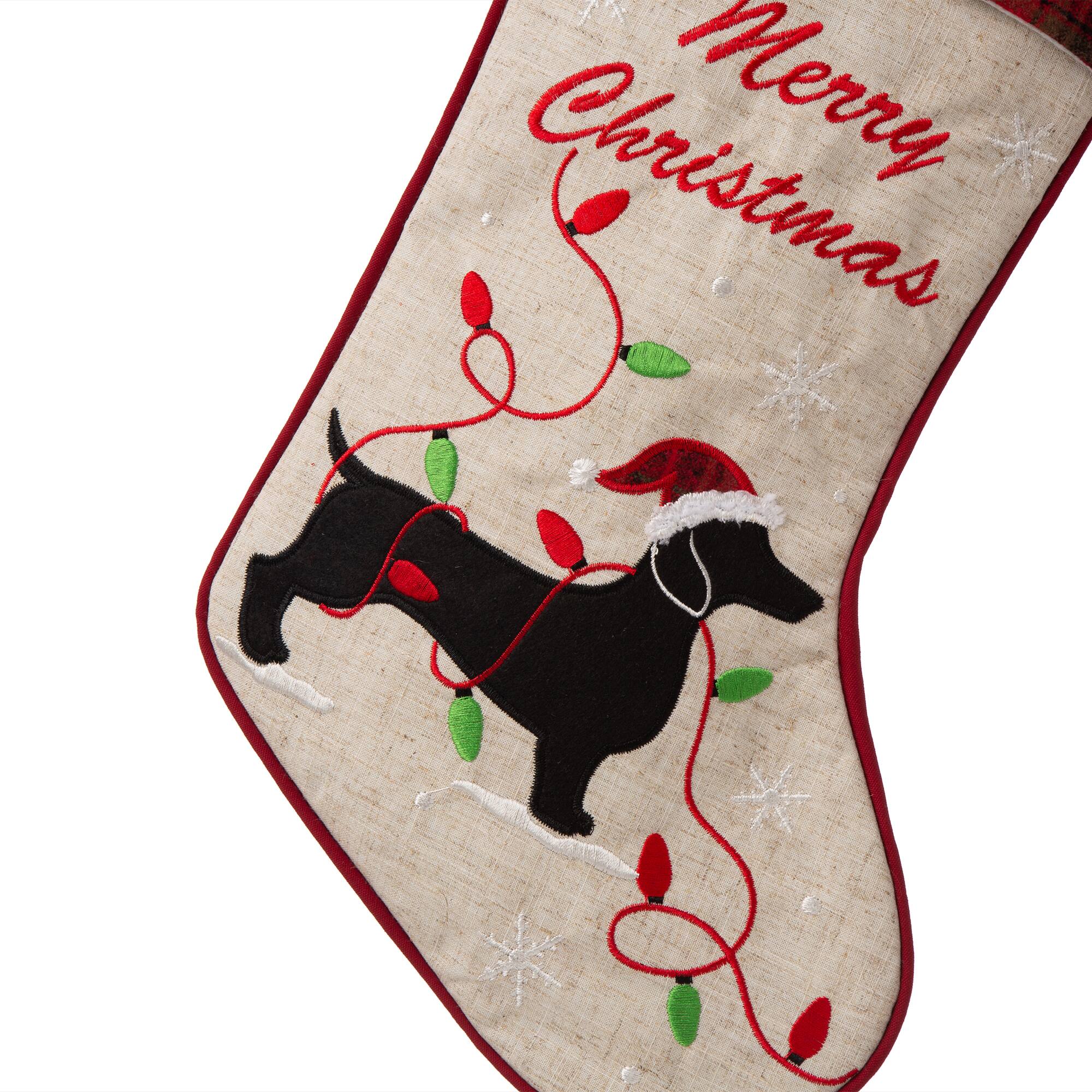 Glitzhome® 21" Merry Christmas Dachshund Stocking, Set Of 2