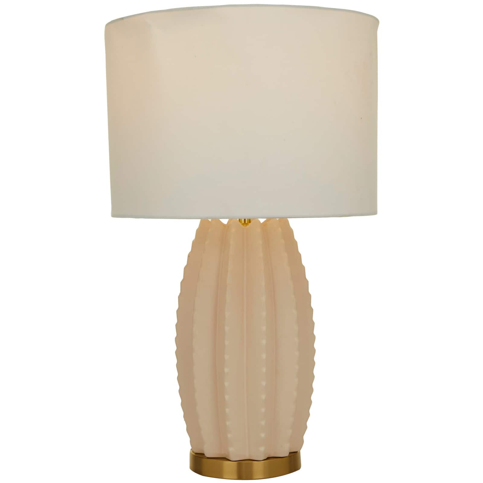 CosmoLiving by Cosmopolitan Cream Ceramic Gourd Style Base Table Lamp with Drum Shade 15" x 15" x 24"