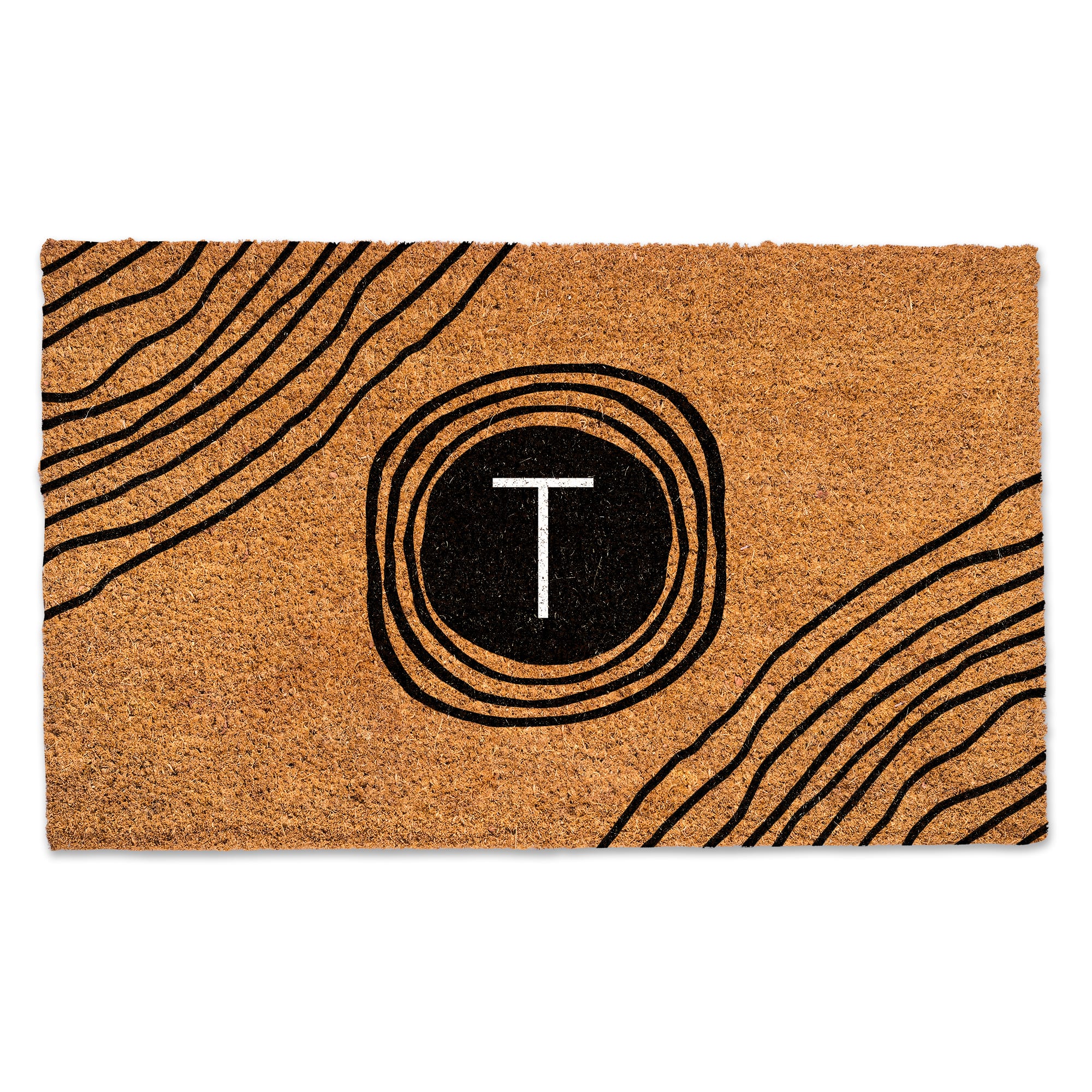 Black Monogram Circle Natural Coir Doormat