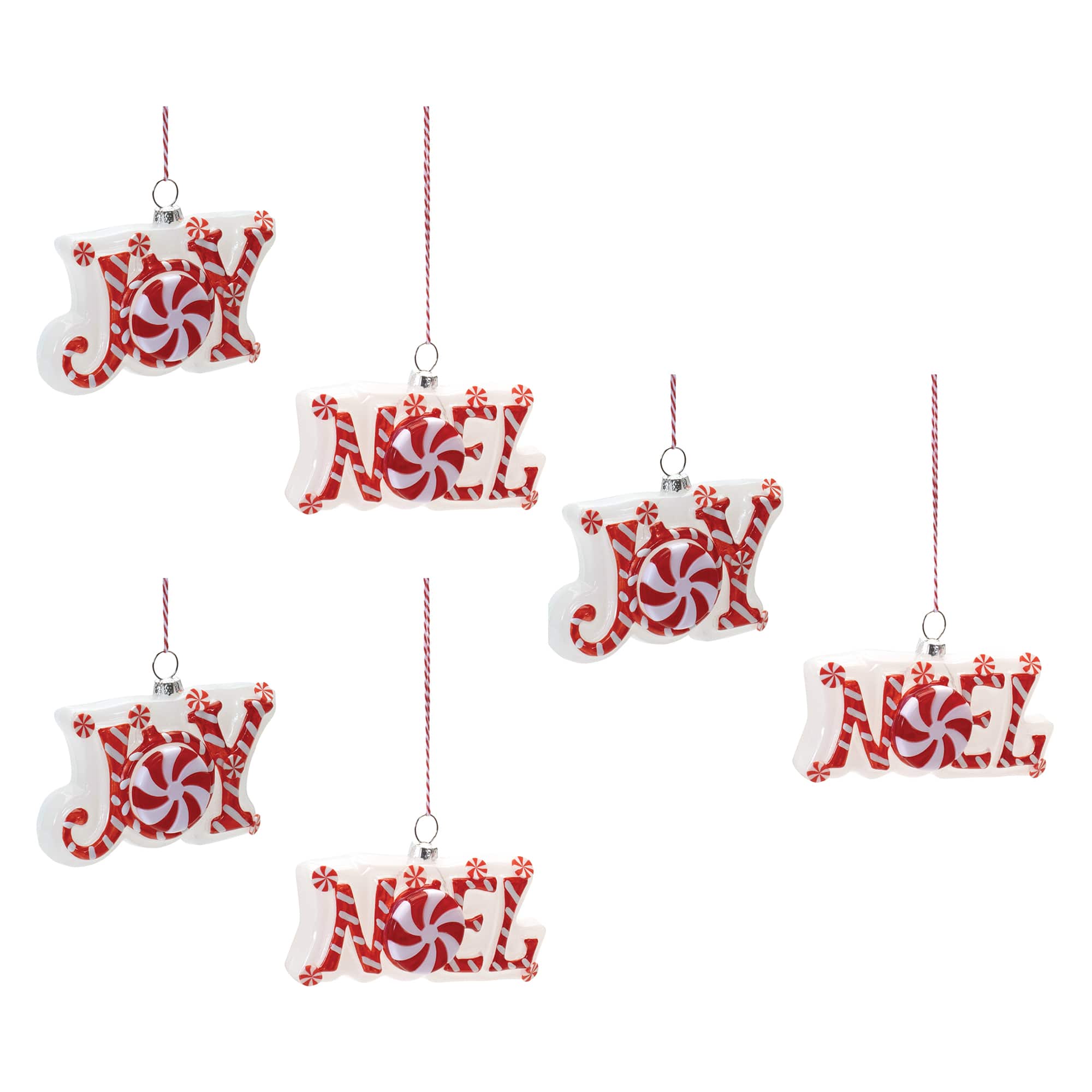 Peppermint Joy & Noel Glass Ornament Set