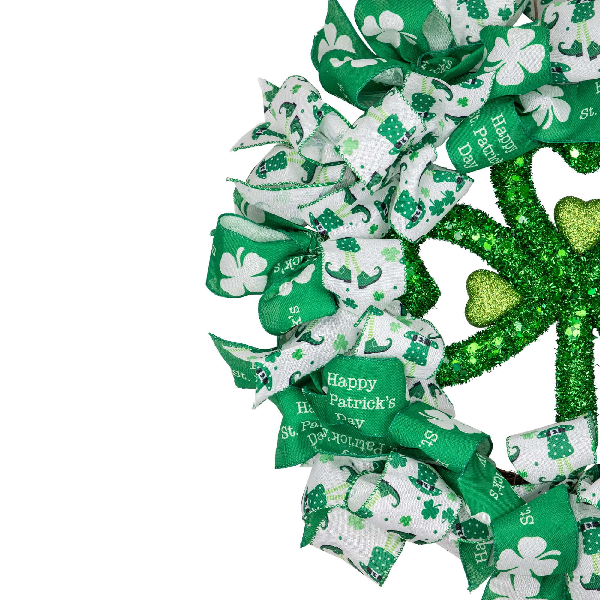 Shamrocks and Ribbons St. Patrick's Day Wreath 24" Unlit
