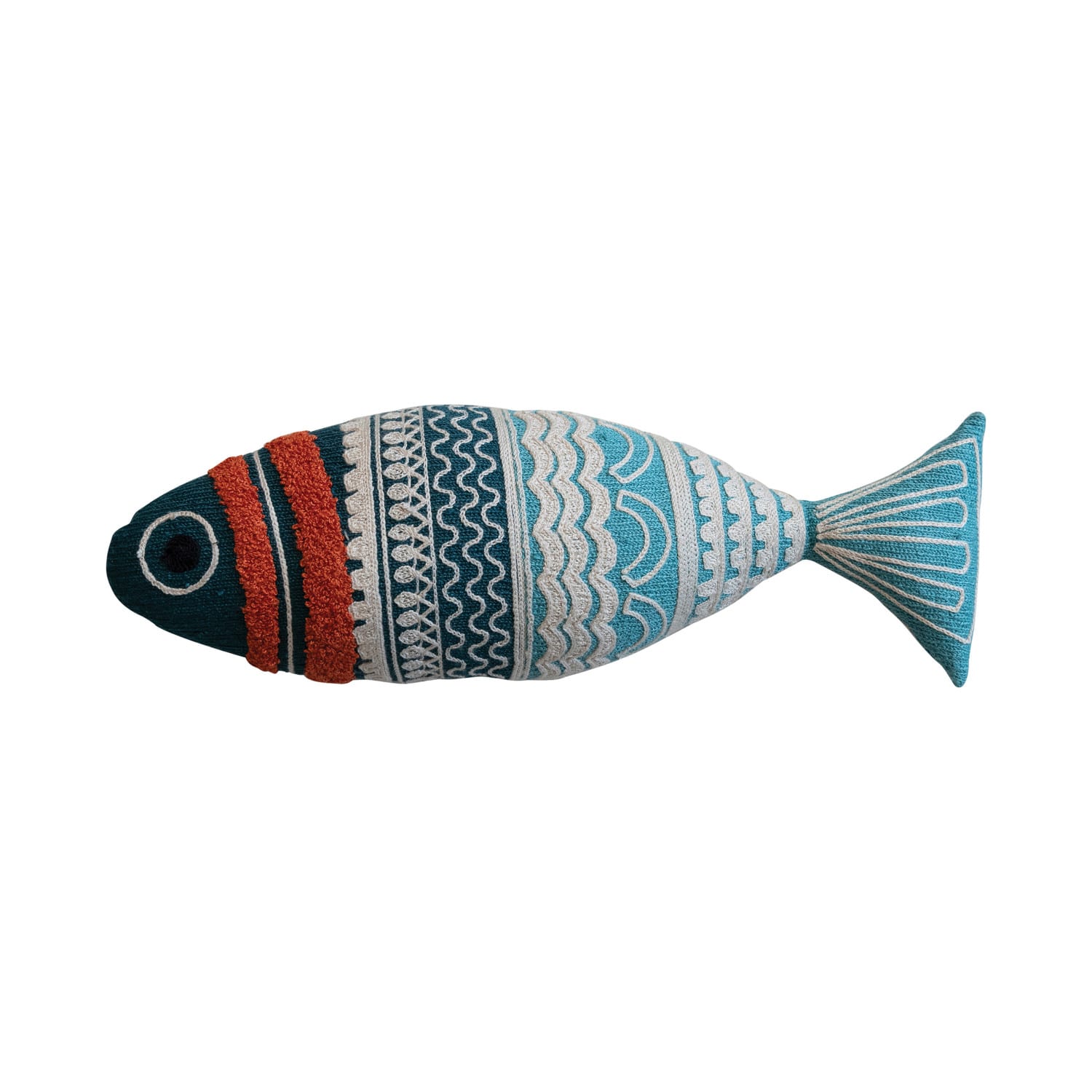 Hello Honey&#xAE; 14&#x22; Multicolor Embroidered Cotton Knit Fish Shaped Pillow