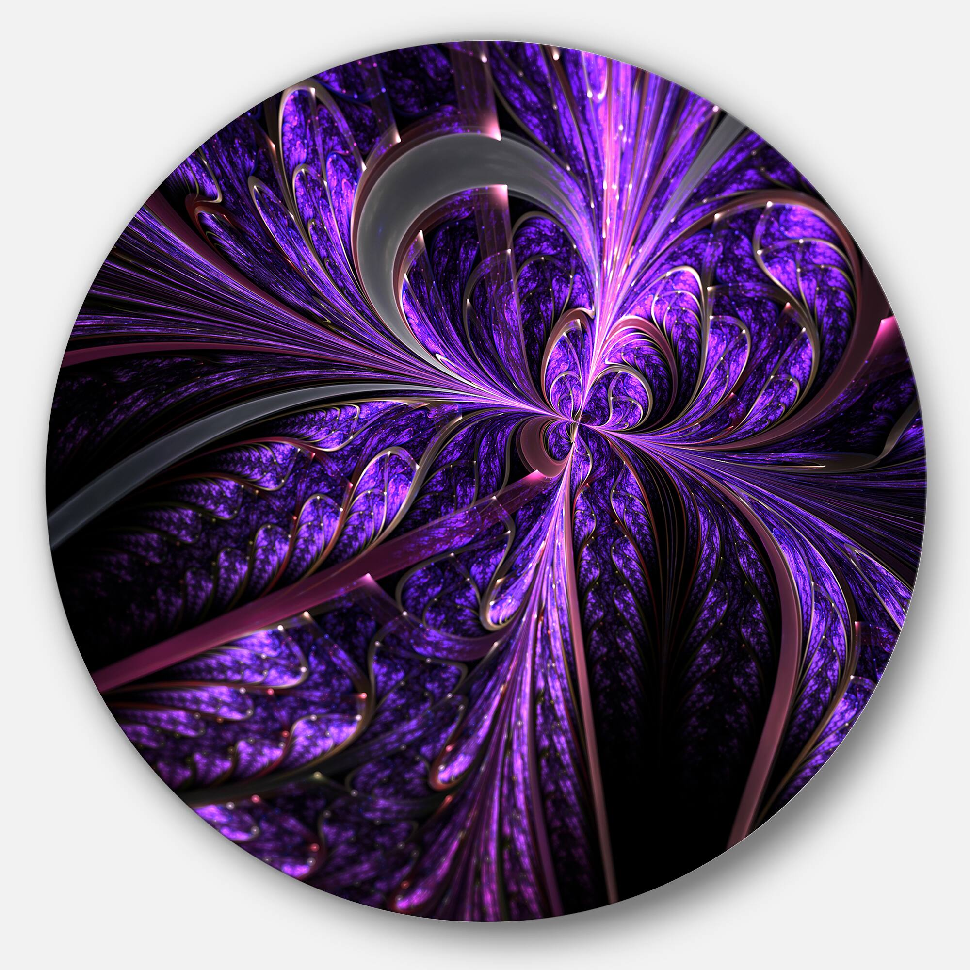 Designart - Embossed Dark Purple Floral Shapes&#x27; Large Floral Metal Circle Wall Art