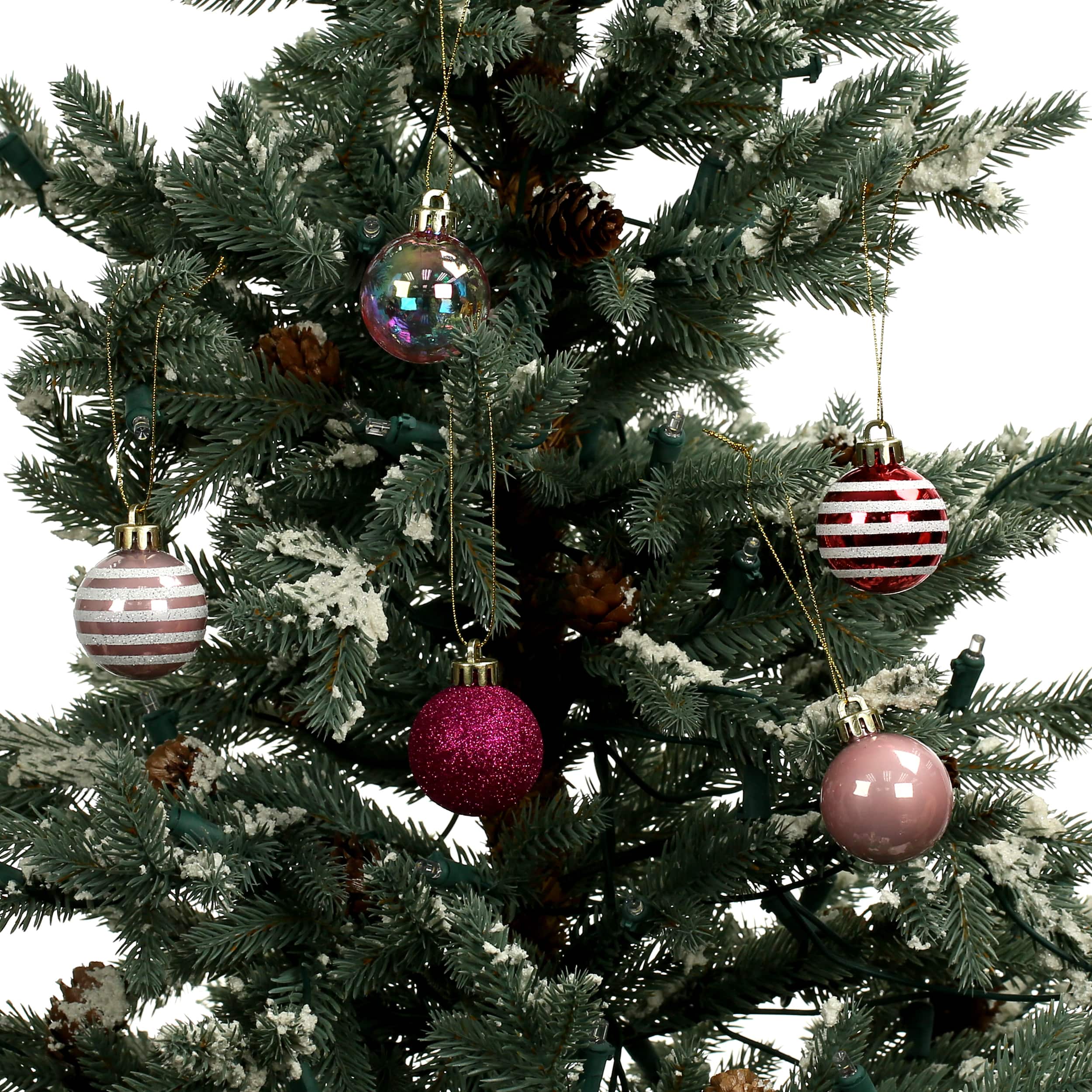 7 Pack 1.5" Pink Striped Shatterproof Ball Ornaments by Ashland®