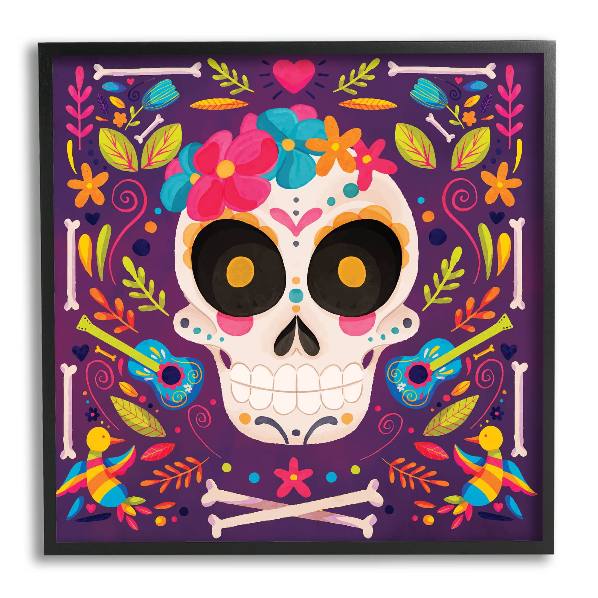 Stupell Industries Day Of Dead Floral Patterned Skull Framed Giclee Art