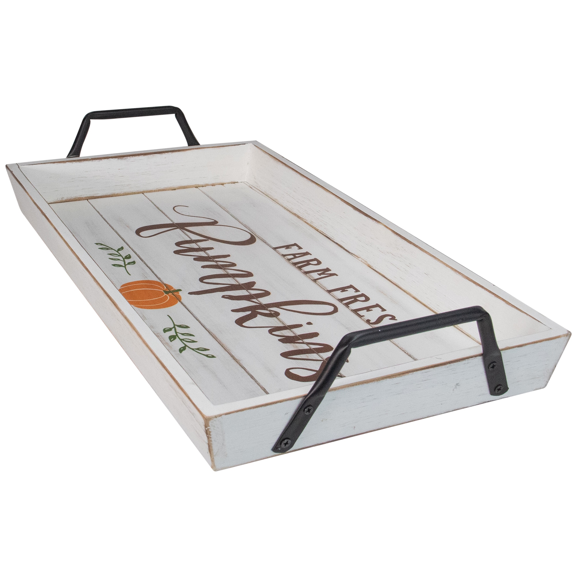 White &#x22;Farm Fresh Pumpkins&#x22; Thanksgiving Wood Tray