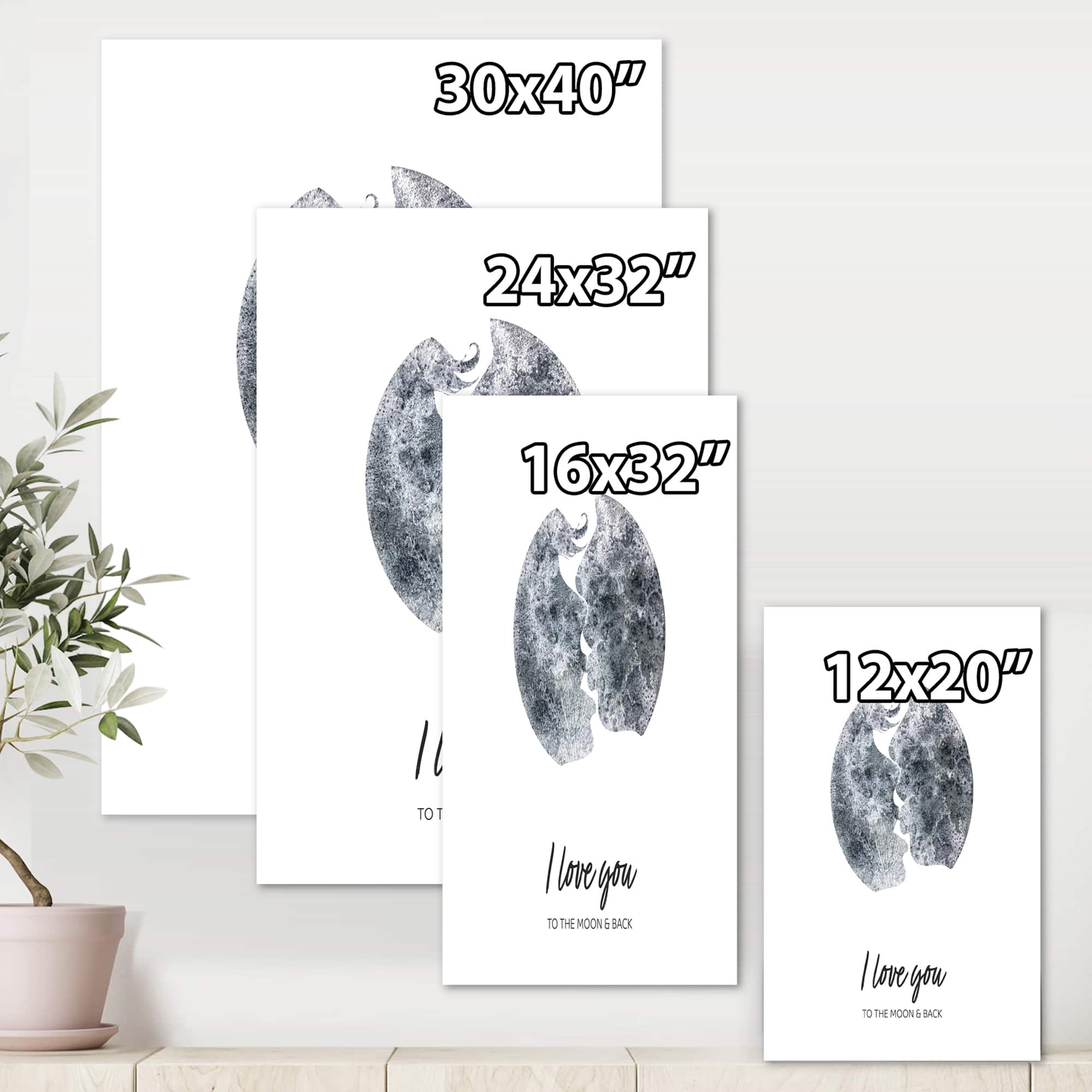 Designart - Romantic Moon Kiss of Two Lovers - Modern Canvas Wall Art Print