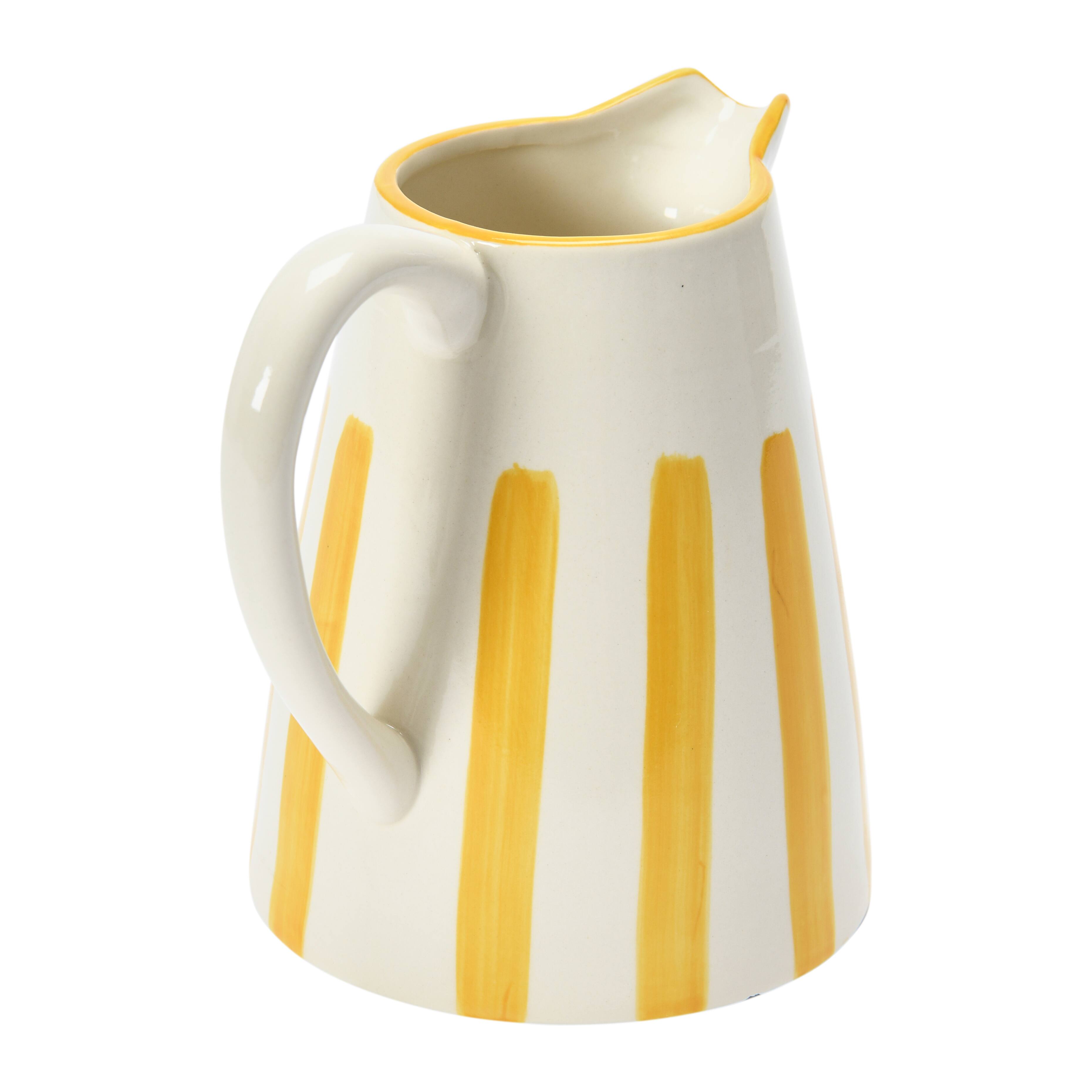 Hello Honey&#xAE; 6.5&#x22; Yellow &#x26; White Stripe Stoneware Pitcher