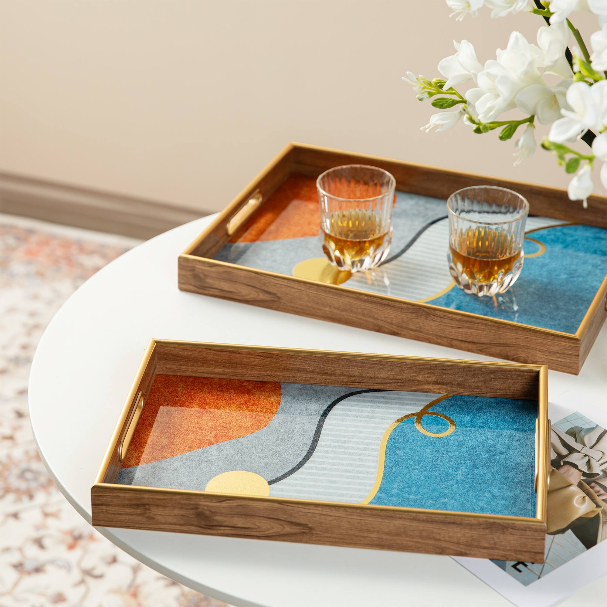 Glitzhome&#xAE; Rectangle Abstract Patterned Decorative Trays Set
