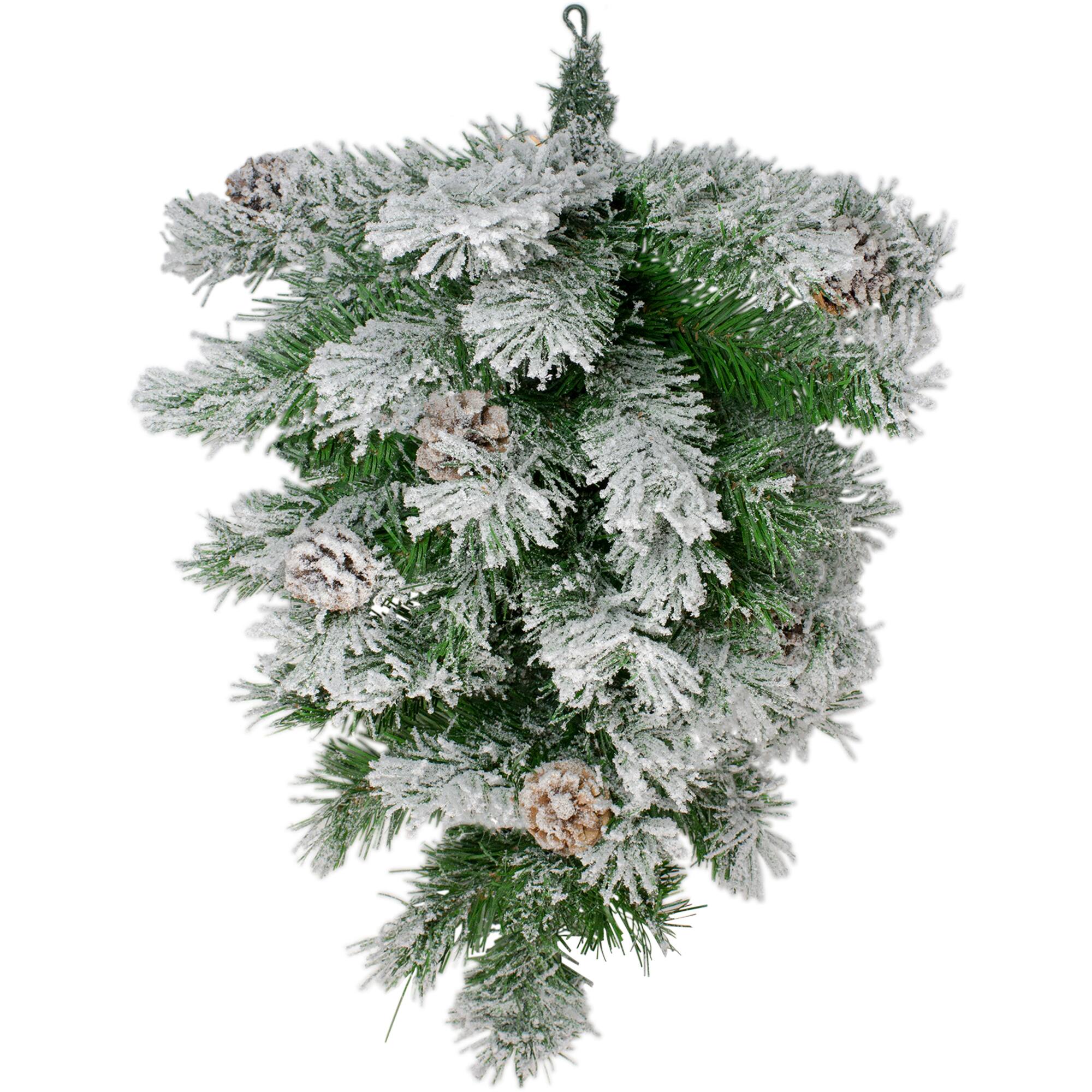 22" Unlit Snowy Flocked Angel Pine with Pine Cones Christmas Teardrop Swag