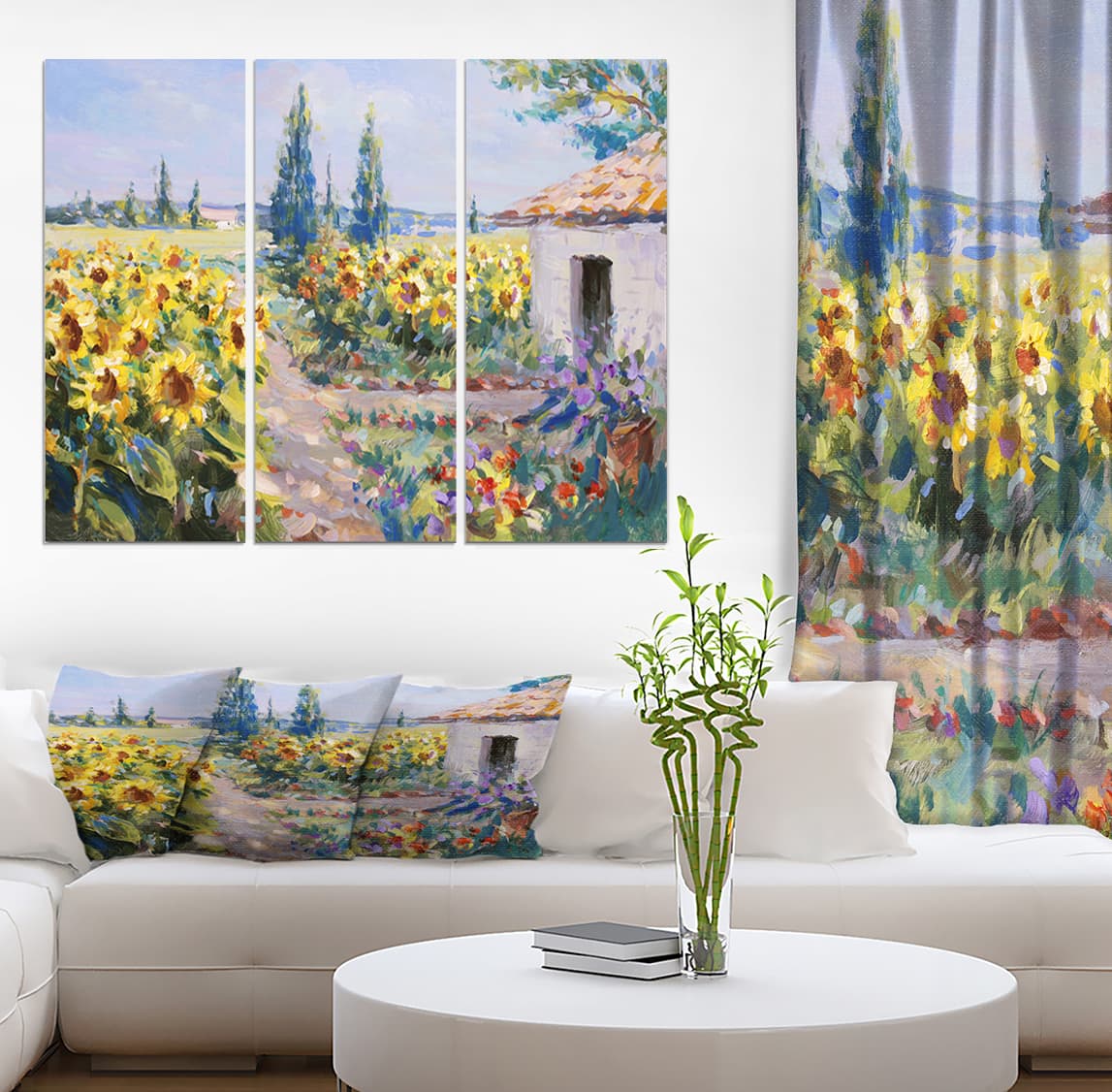 Designart - Sunflower Farm - Floral Painting Print on Wrapped Canvas set