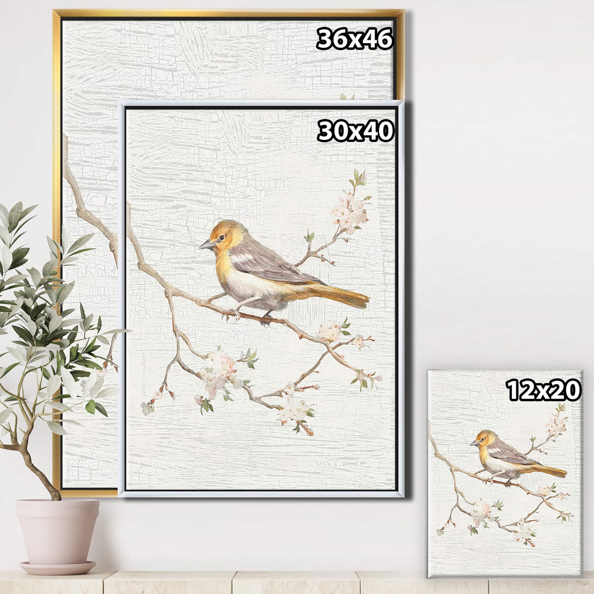 Designart - Birds on Blossom II - Farmhouse Canvas in Gold Frame