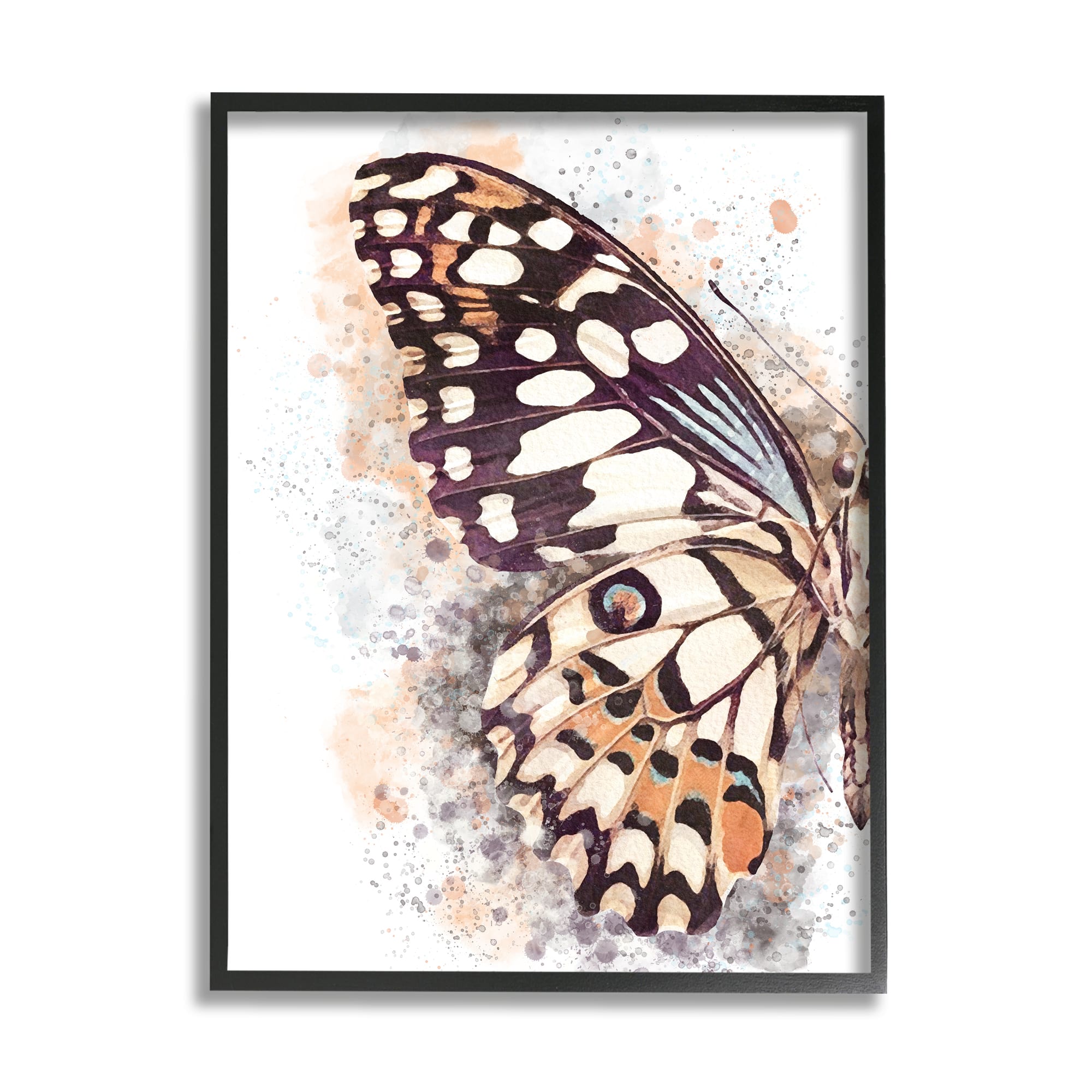 Stupell Industries Close Up Butterfly Patterned Wing Paint Splatter in Black Frame Wall Art
