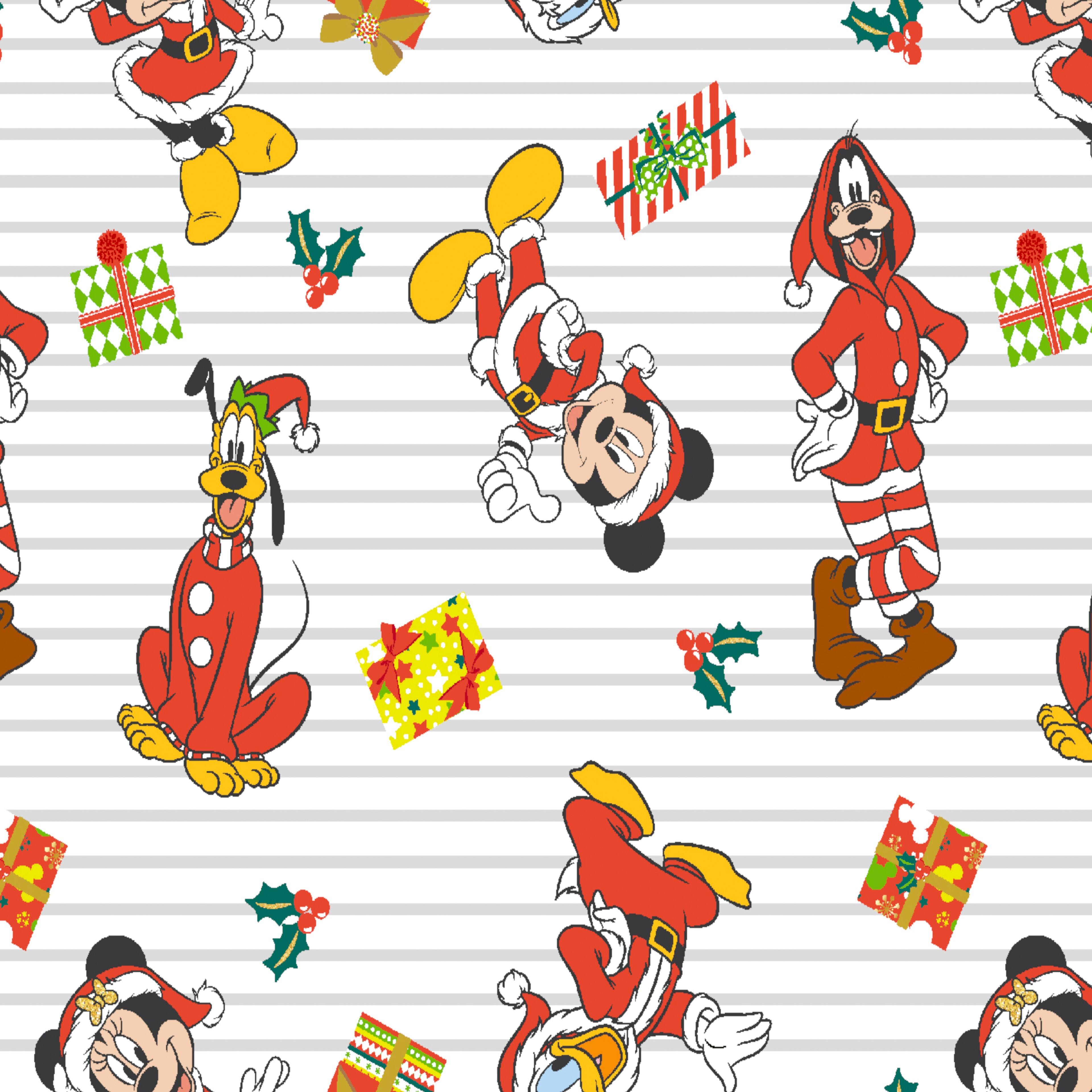 Disney&#xAE; Mickey &#x26; Friends Pinstripe Christmas Cotton Fabric