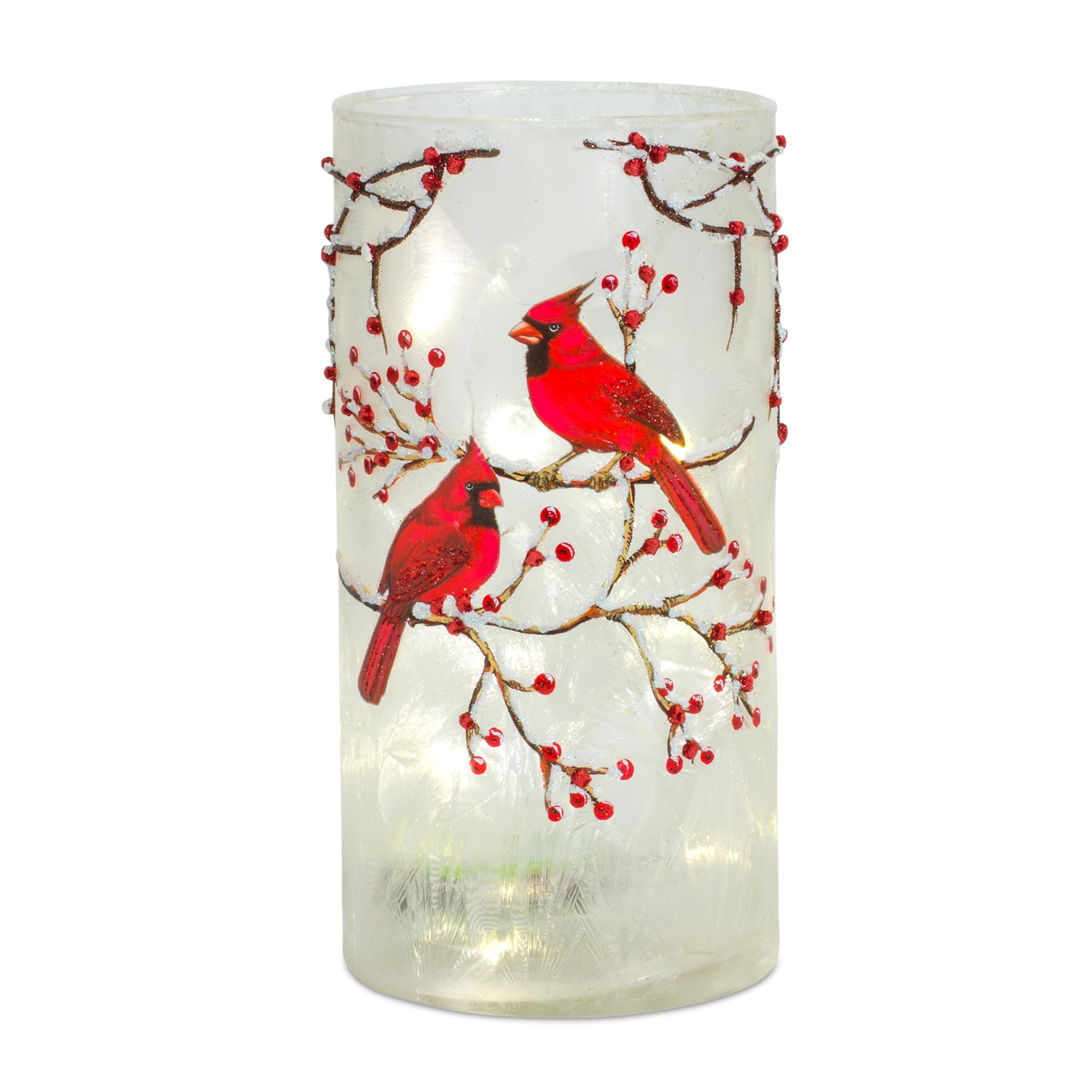 8&#x22; Cardinal Glass Candle Holder Set