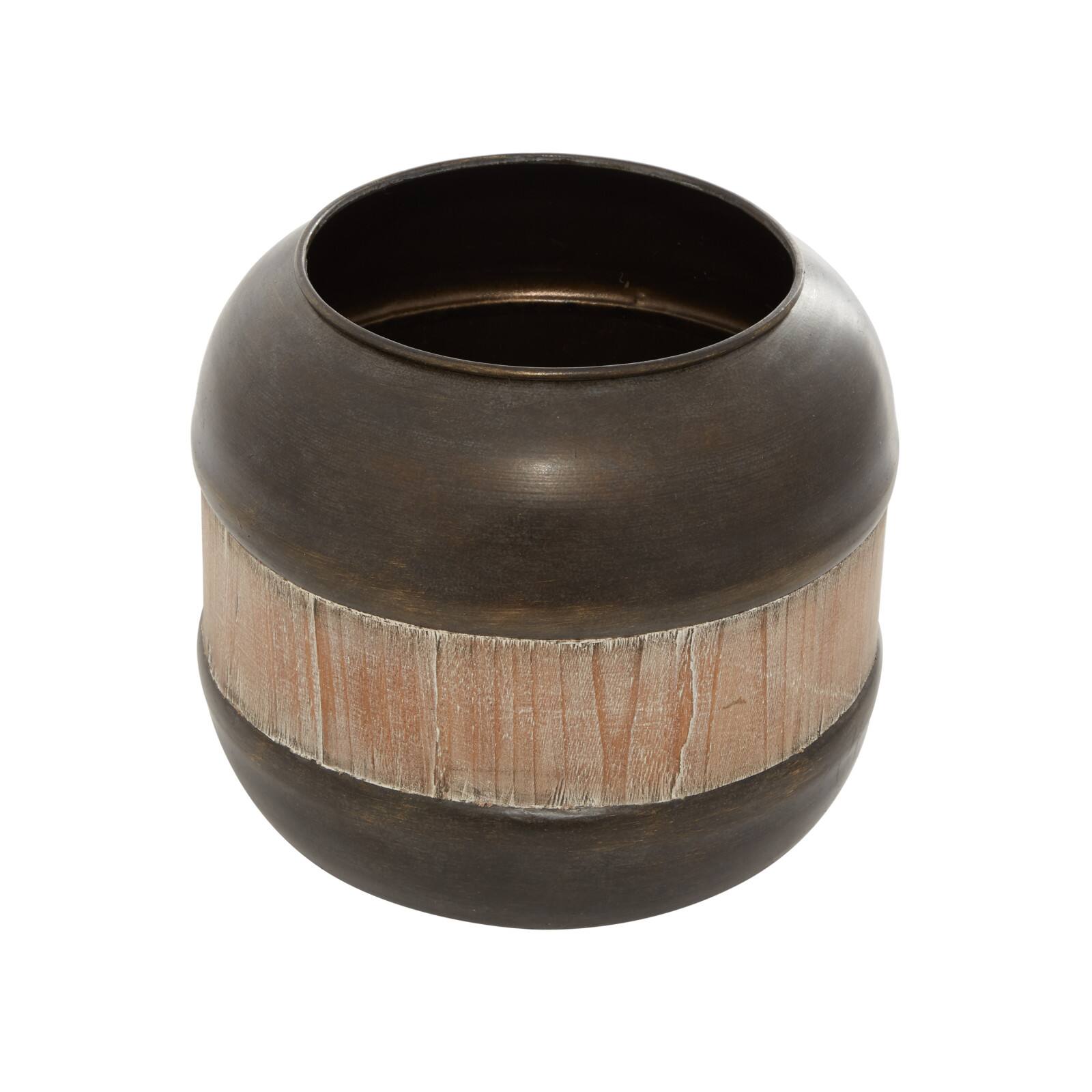 11&#x22; Brown Metal Rustic Decorative Jar
