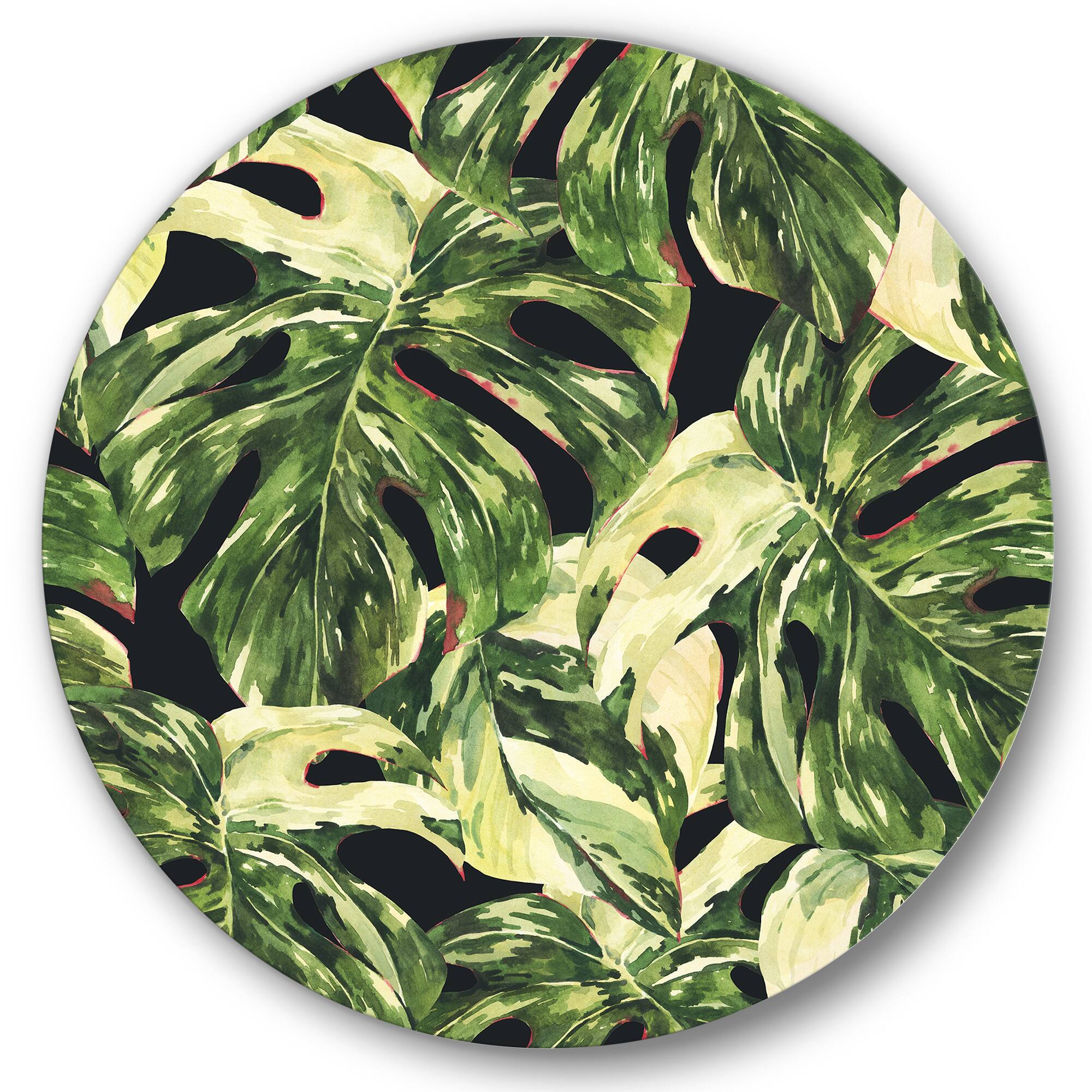 Designart - Natural Leaves Exotic On Dark II - Tropical Metal Circle Wall Art