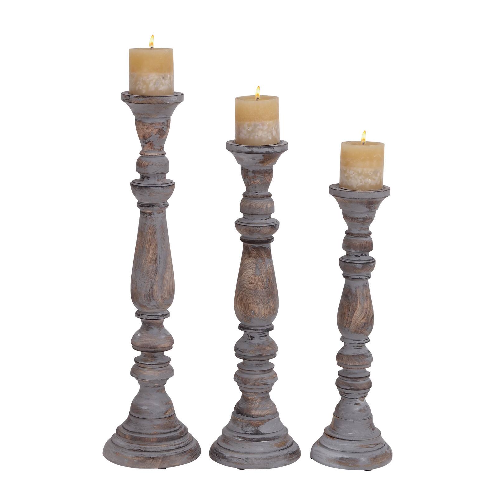 Distressed Mango Wood Traditional Candle Holder Set, 3ct. Michaels