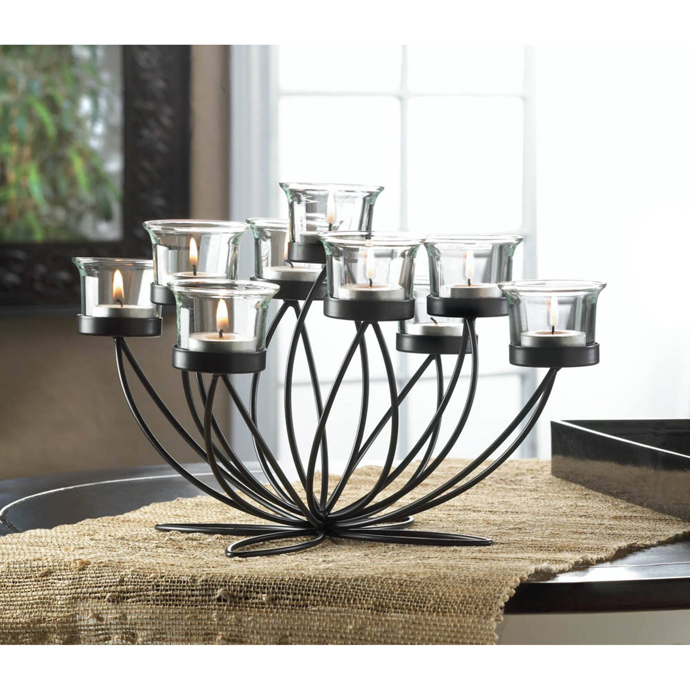 7&#x27;&#x27; Iron Bloom Candle Centerpiece