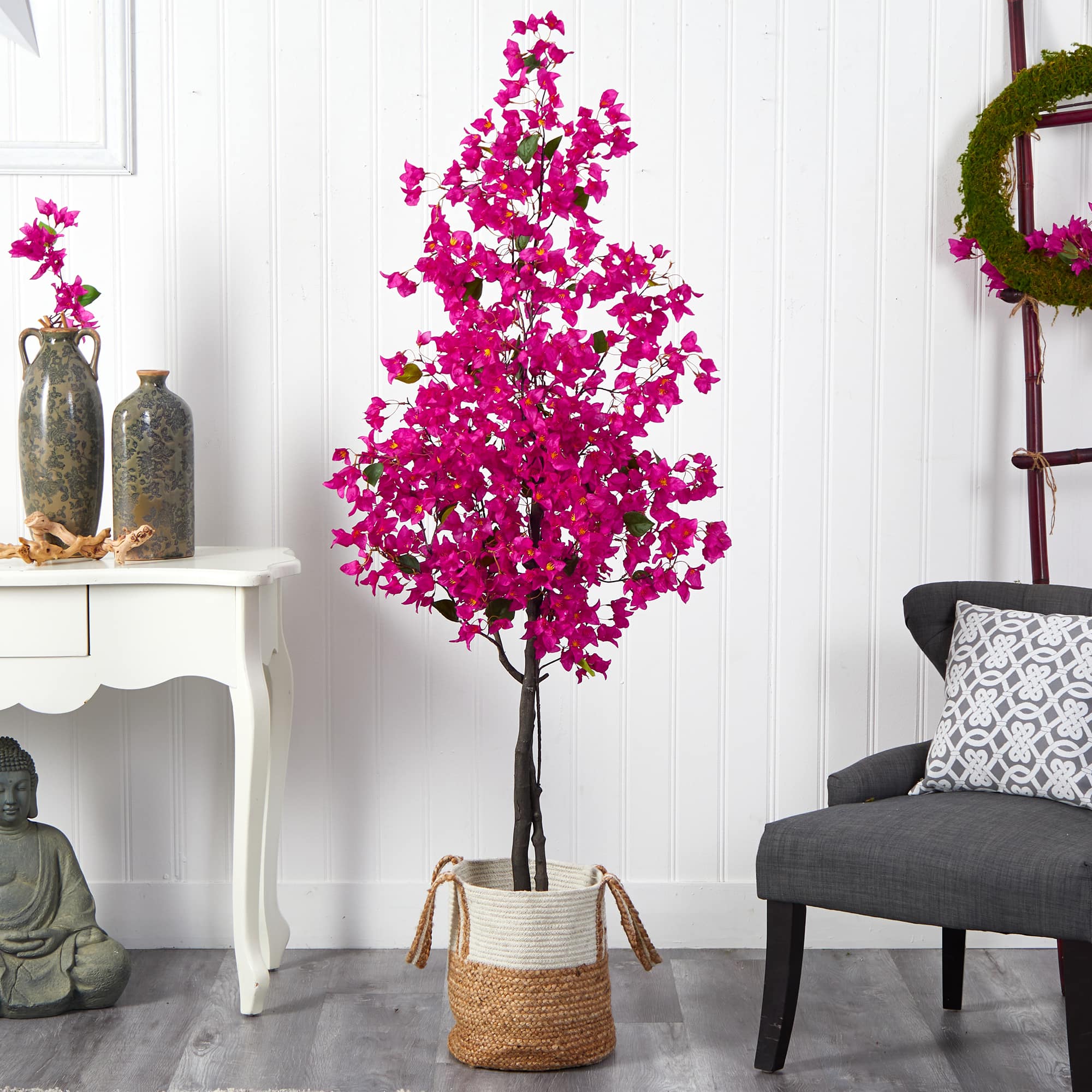 6ft. Artificial Bougainvillea Tree with Basket