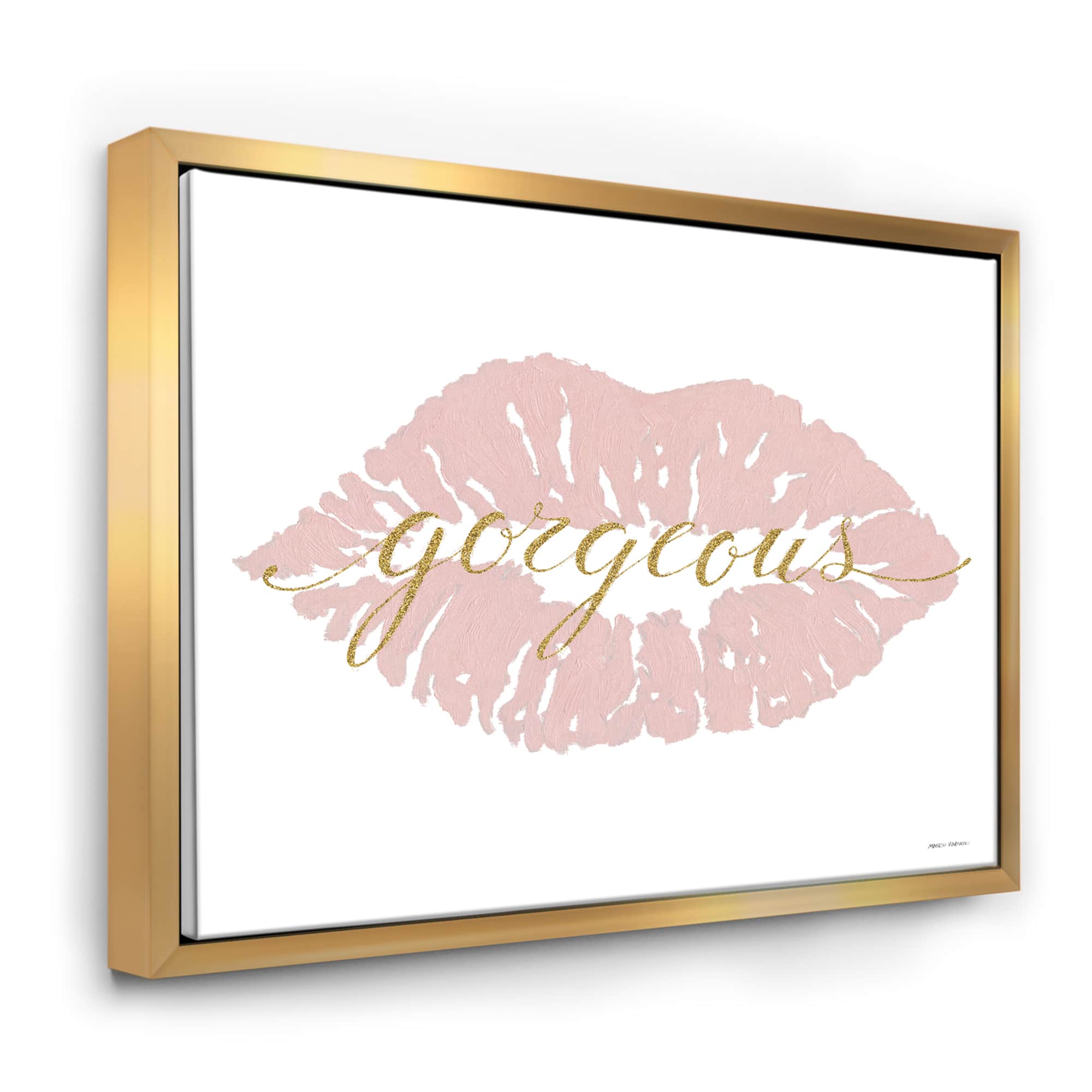 Designart - fashion Glam Lips on Gold II - Posh & Luxe Canvas in Gold Frame