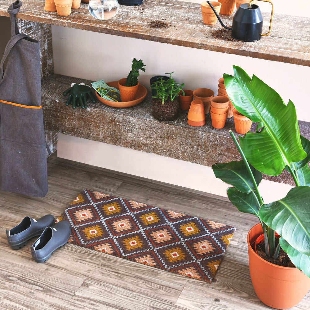 Multicolor Geometric Print Coir Doormat