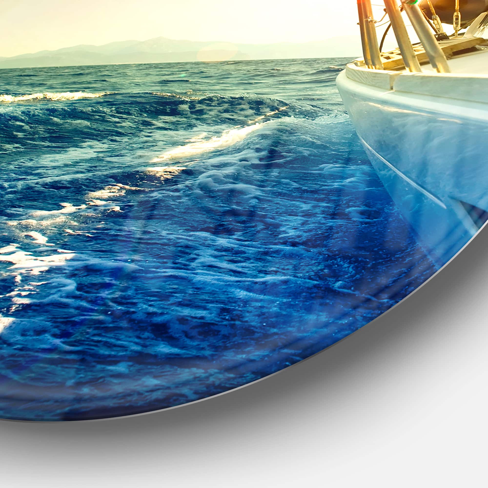 Designart - Sepia toned Yacht Sailing in Sea' Disc Large Seashore Metal Circle Wall Art